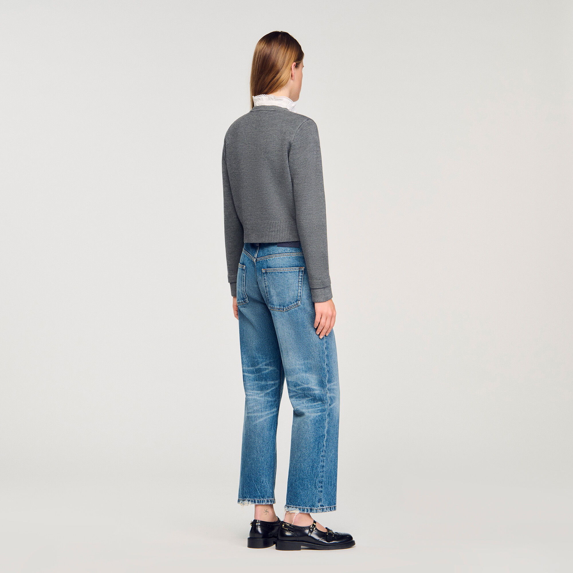 Cardigan with ruffle collar black / gray For Women | Sandro