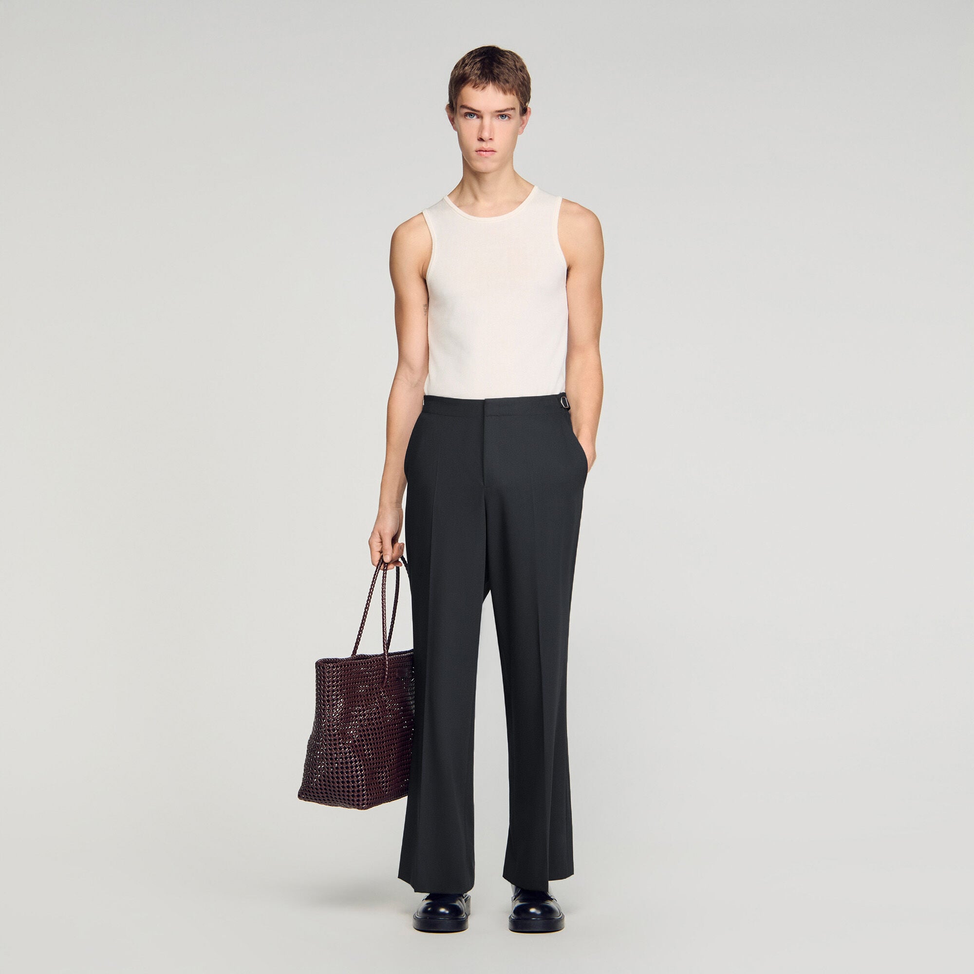 Wide-leg boucl&eacute; wool trousers
