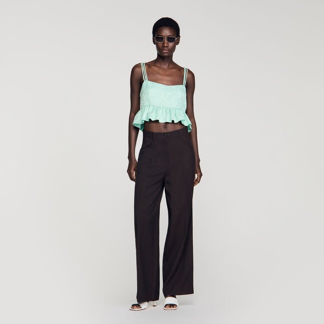 Floral jacquard ruffle crop top