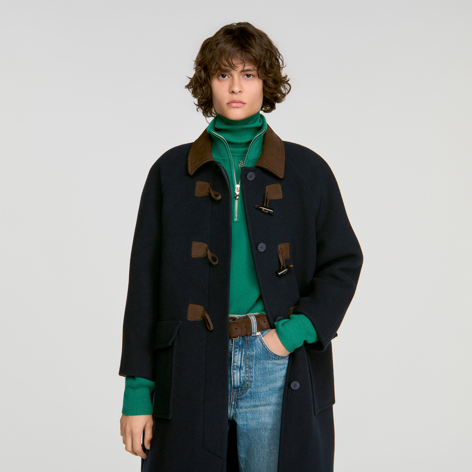 Double-faced wool duffel coat blue For Women | Sandro Paris