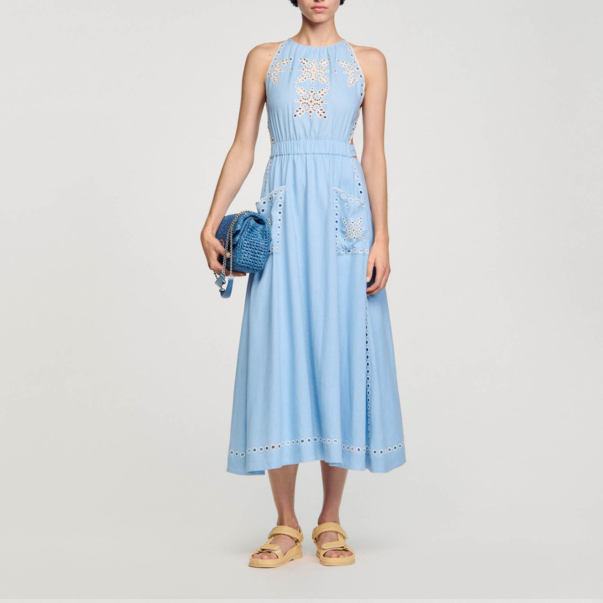 Broderie anglaise maxi dress blue For Women Sandro Paris