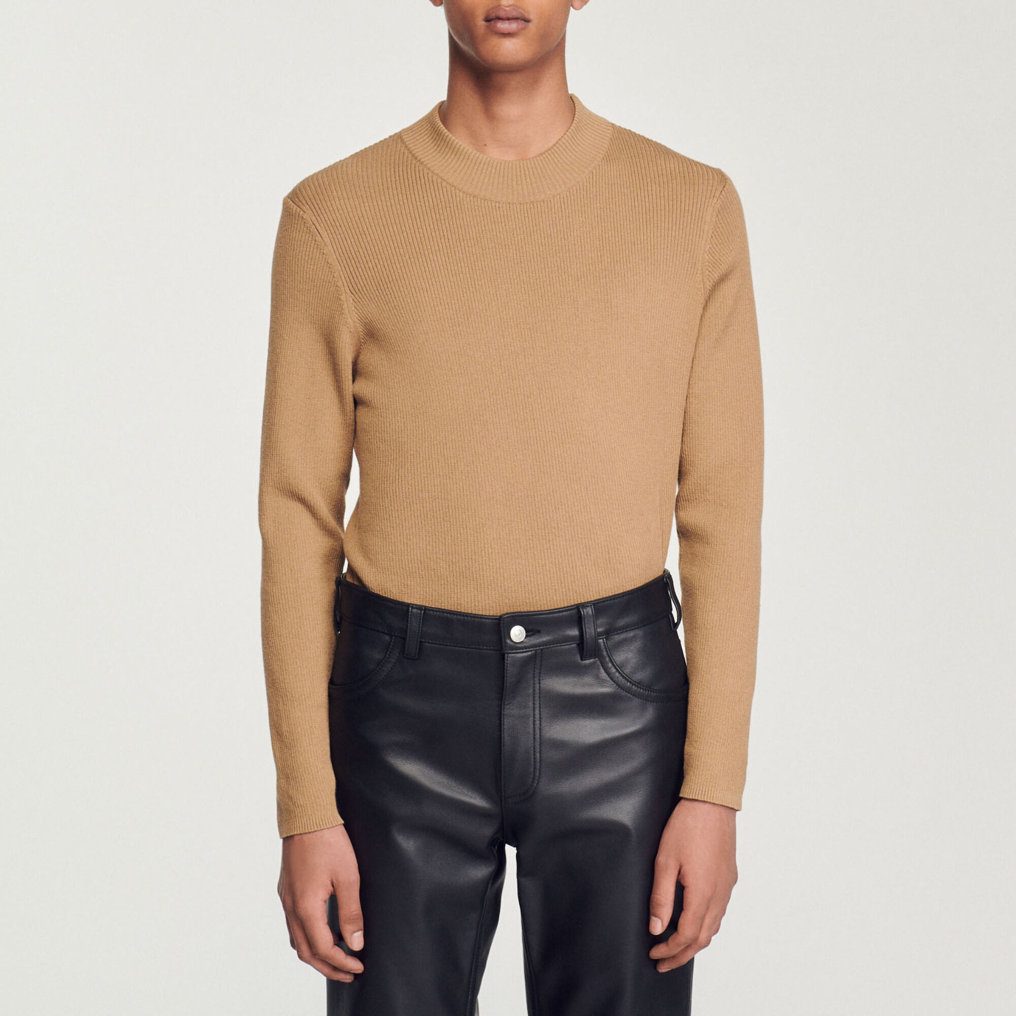 Rib knit crew neck jumper