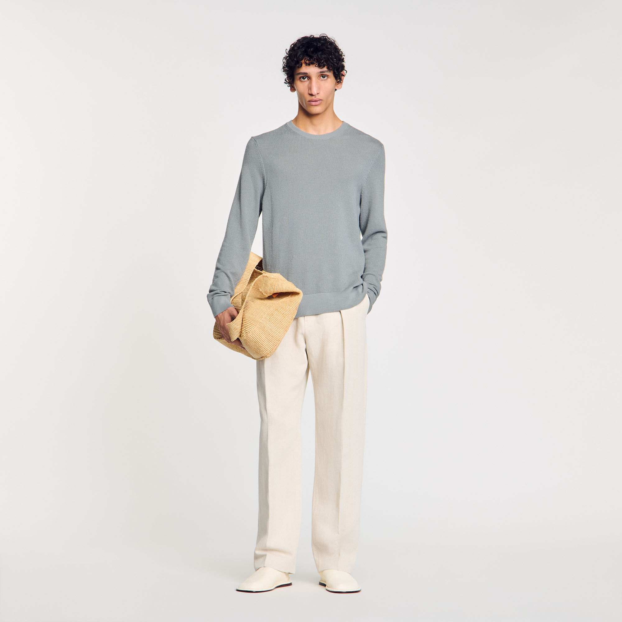 サンドロ メンズ ニット・セーター アウター Industrial Slim Fit Sweater（ジービーヒング] セーターメンズ冬ツイストセーターラウンドネック）