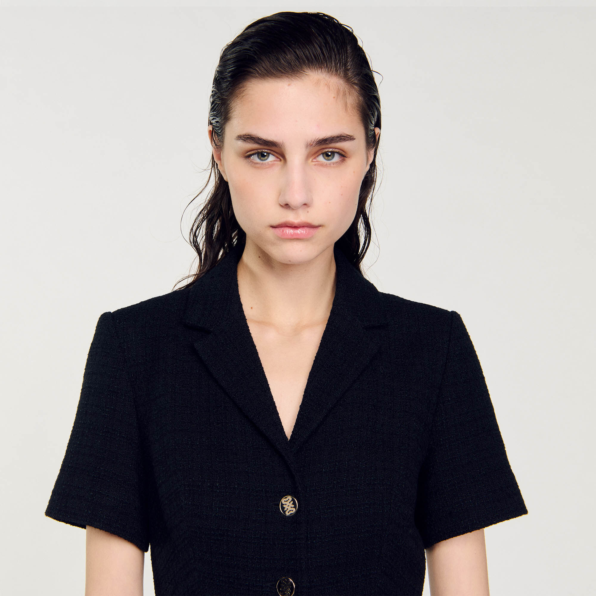 Short tweed dress black / gray For Women | Sandro Paris