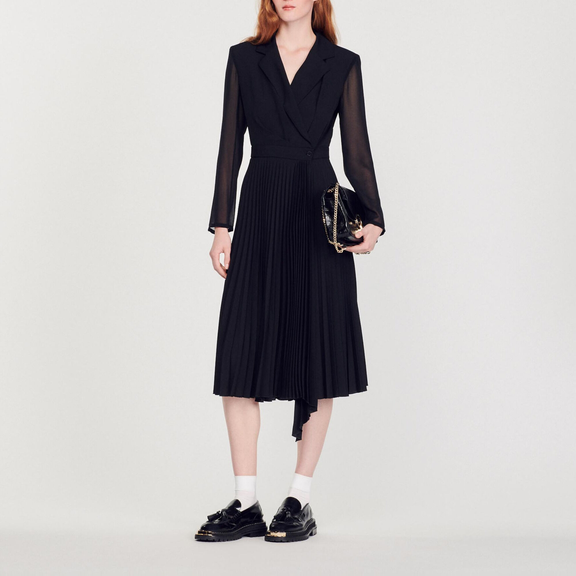Dual-material long-sleeved dress black / gray For Women