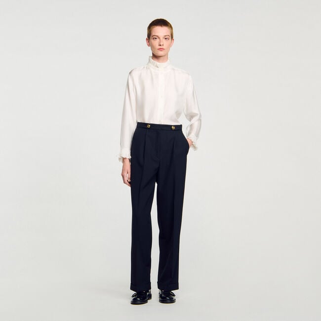 Silk shirt with gathered collar
