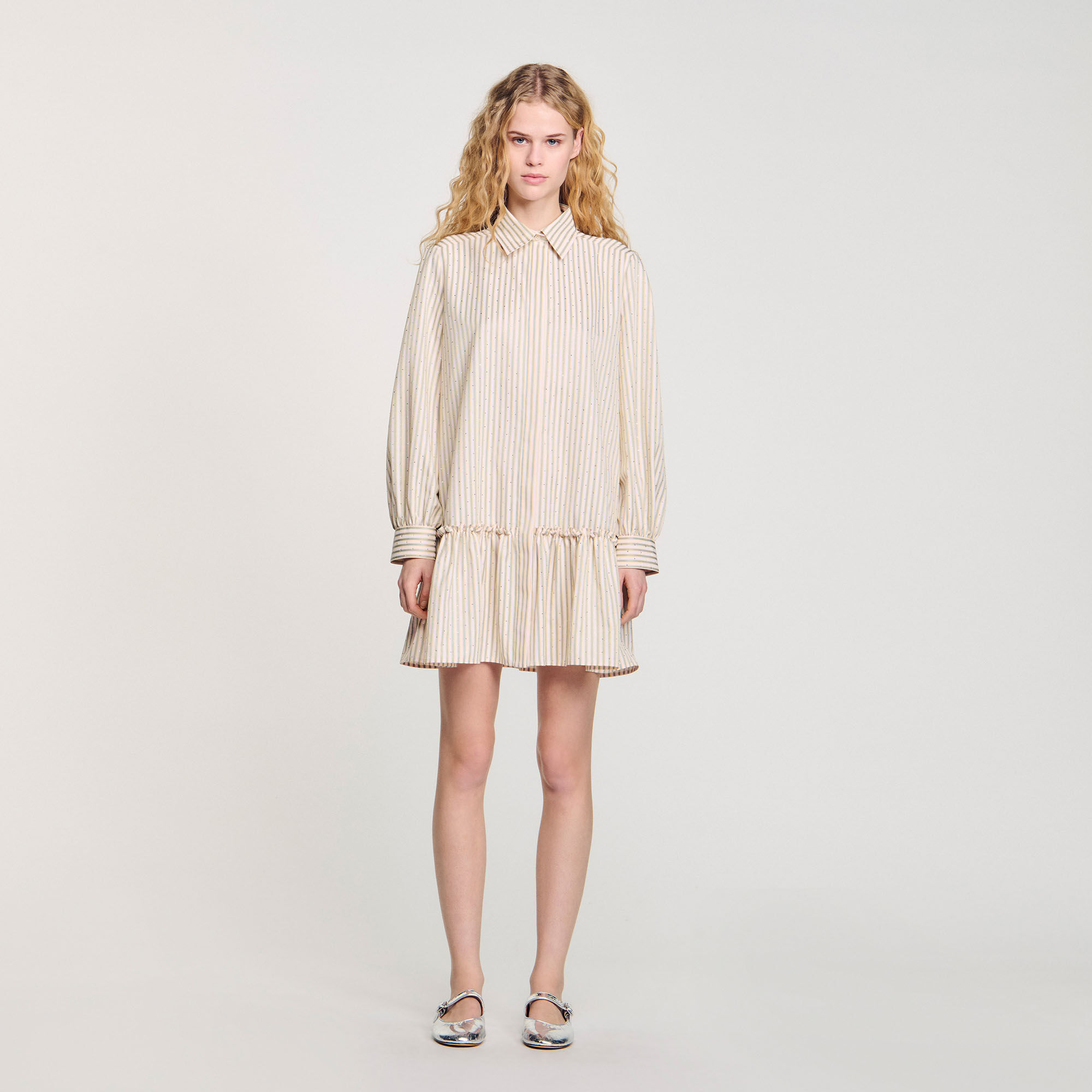 Striped rhinestone shirt pink For Women | Sandro Paris