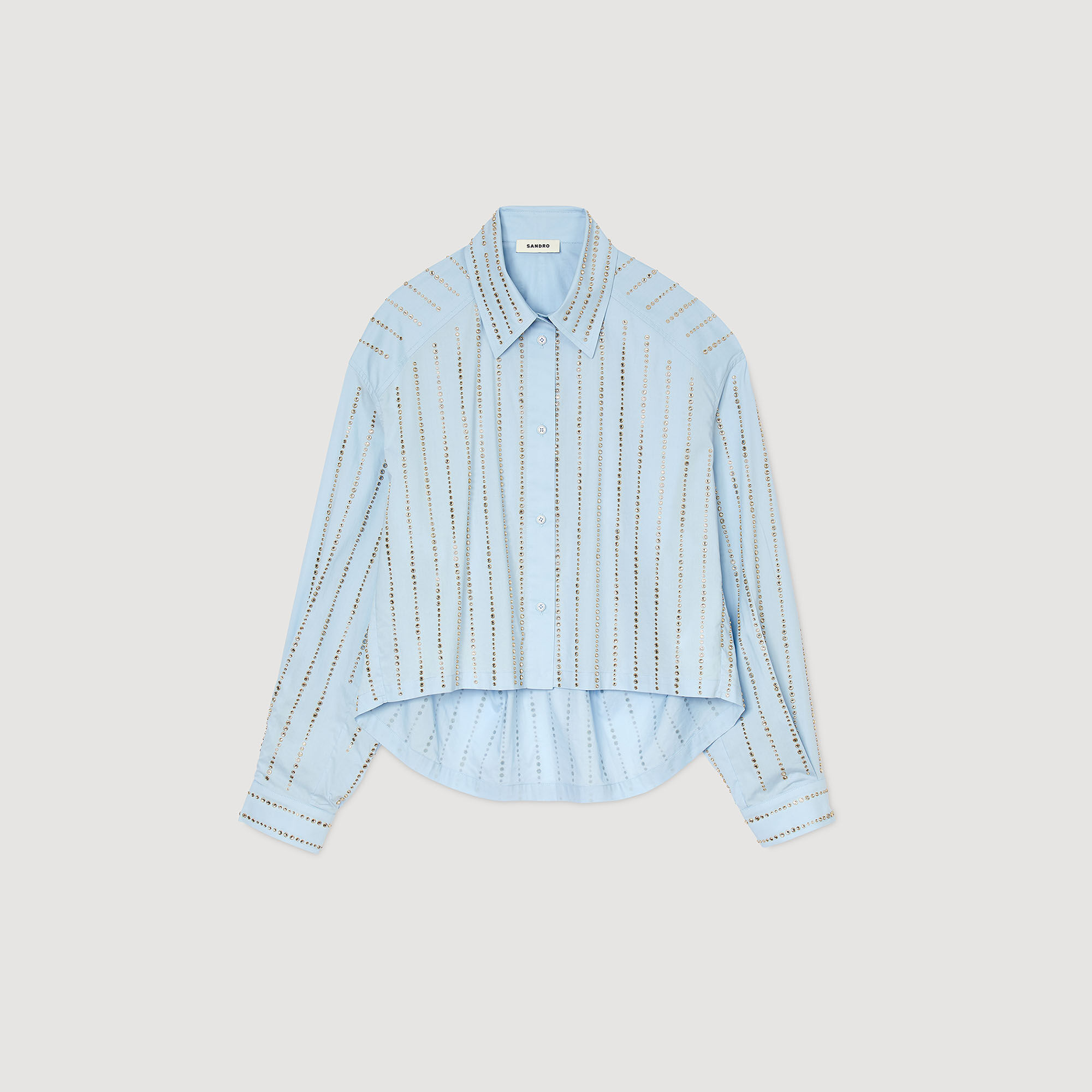 SANDRO Oversized Striped Poplin Shirt in Ciel / Blanc | endource