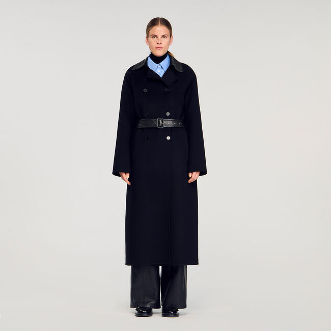 Long wool and leather coat