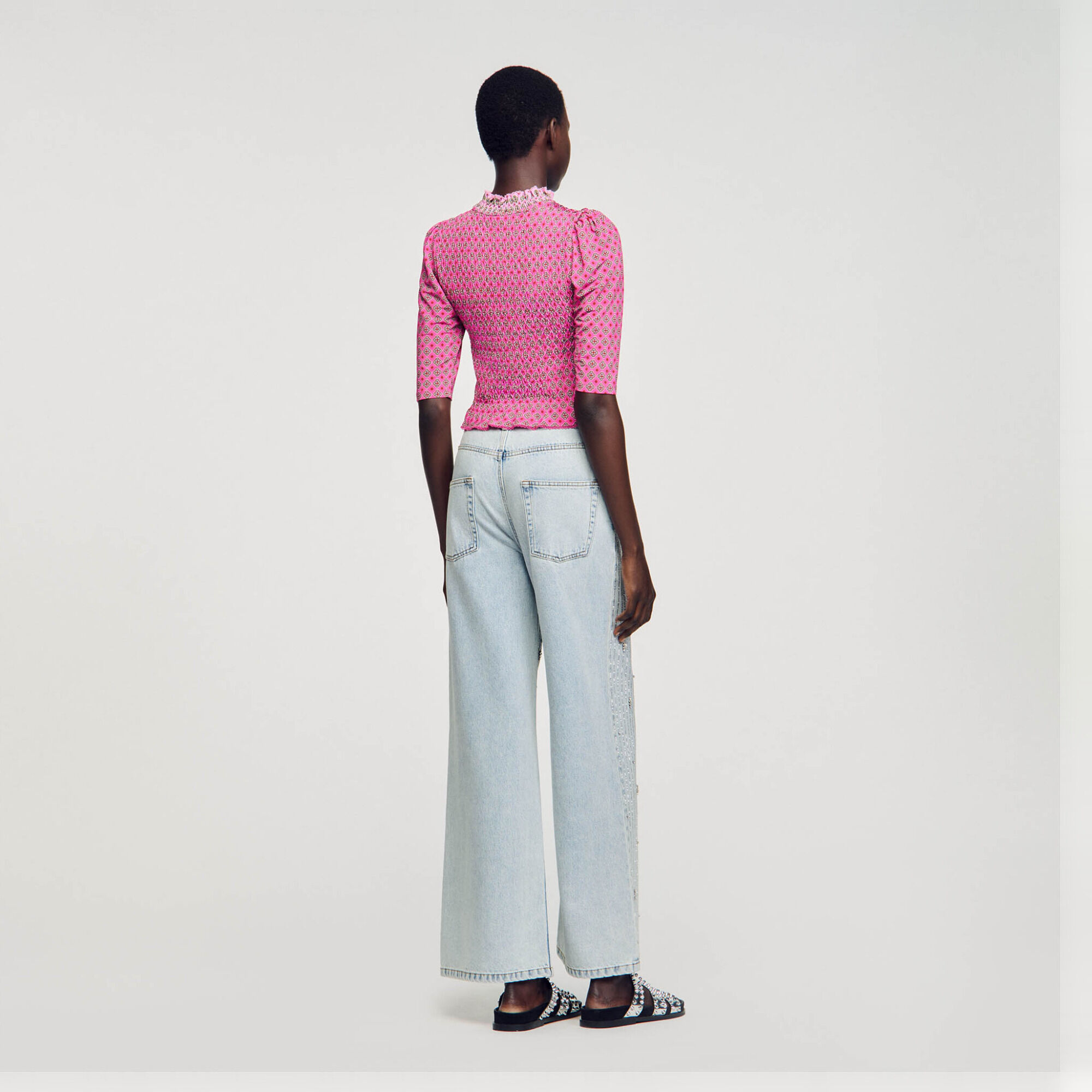 Patterned smocked T-shirt