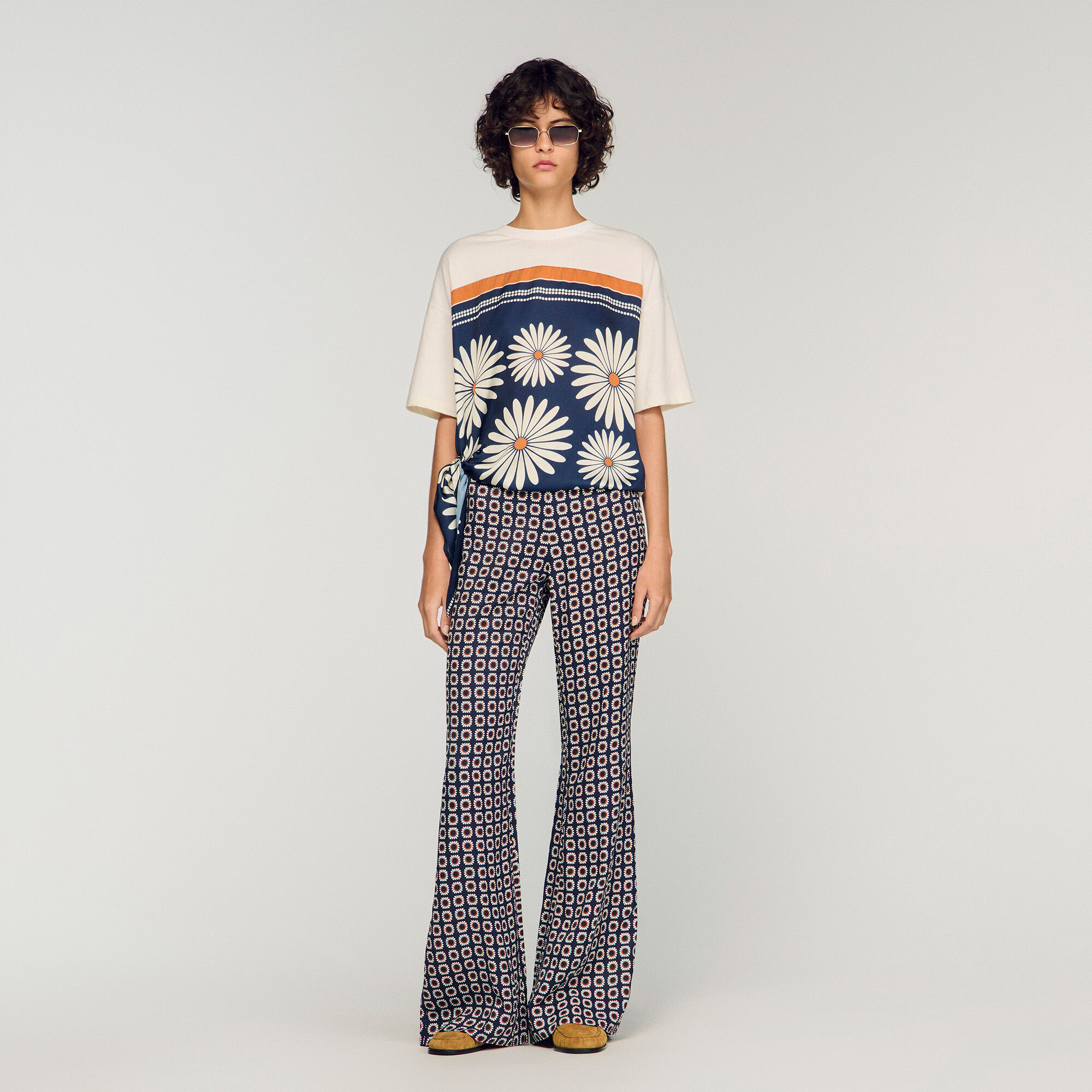 Floral-print floaty trousers