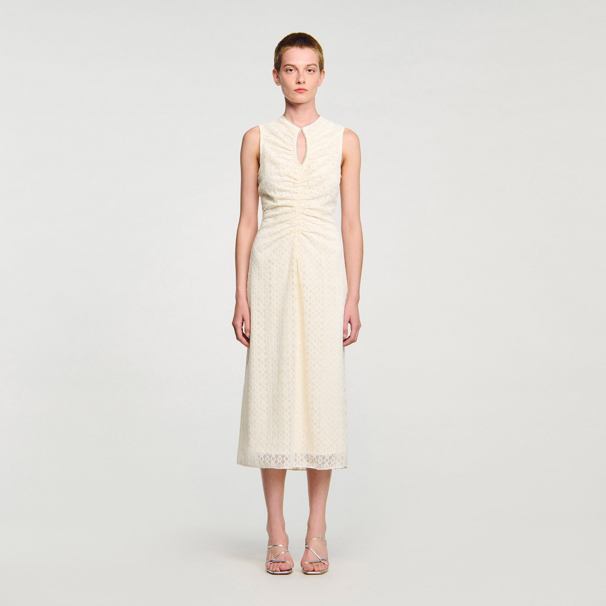 ワンピース Sandra lace dress Beige Lace maxi dress white / beige For Women | Sandro Paris