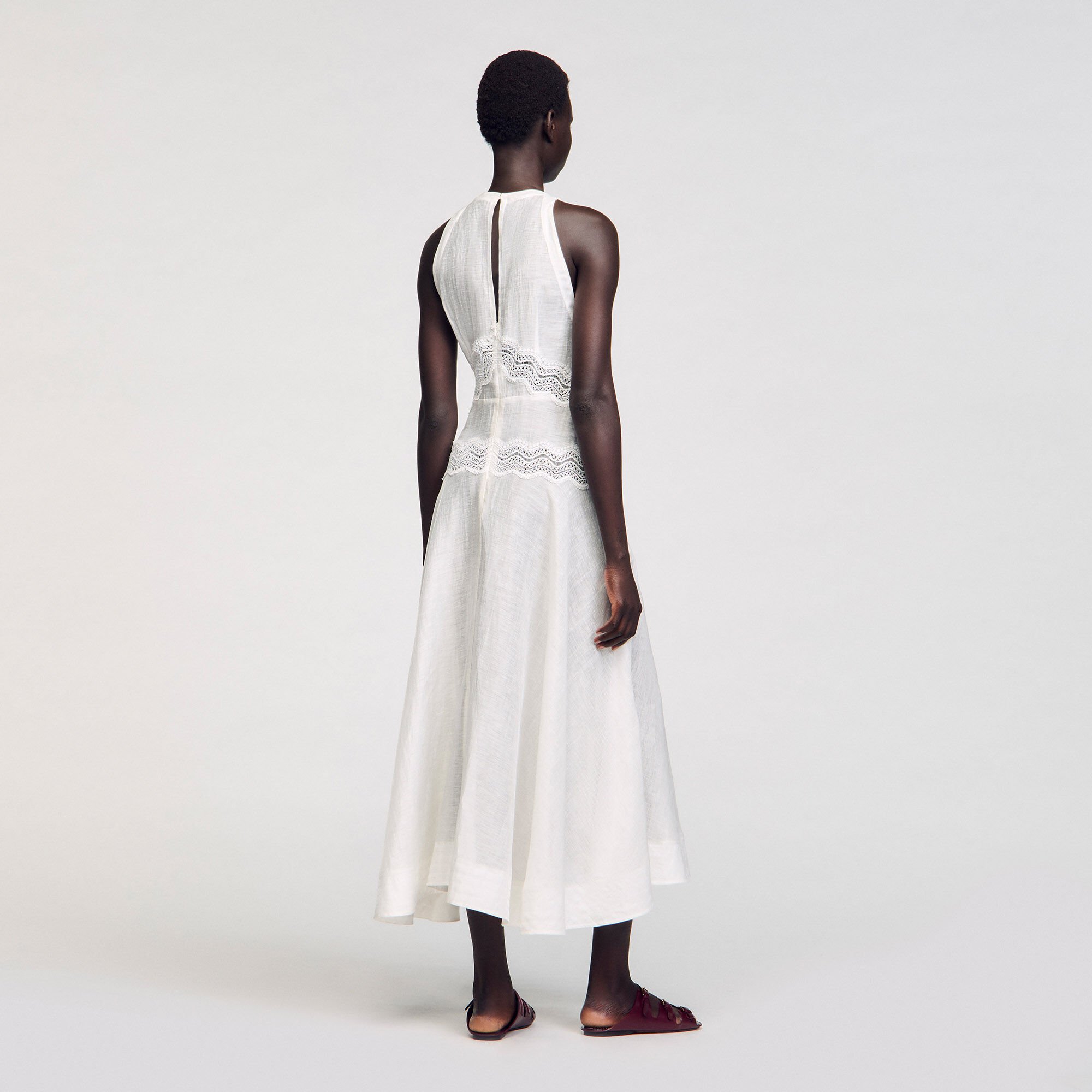 Lace trim maxi dress white / beige For Women | Sandro Paris