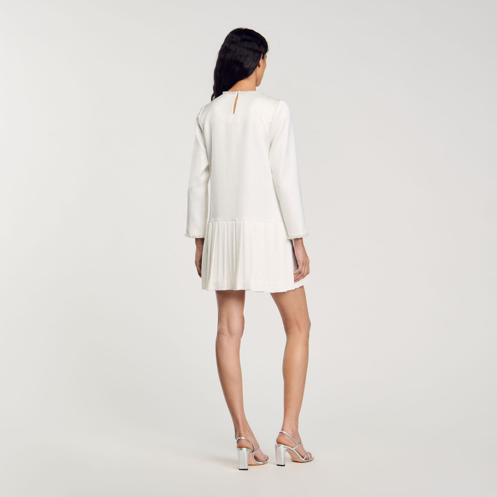 Short satin-effect beaded dress