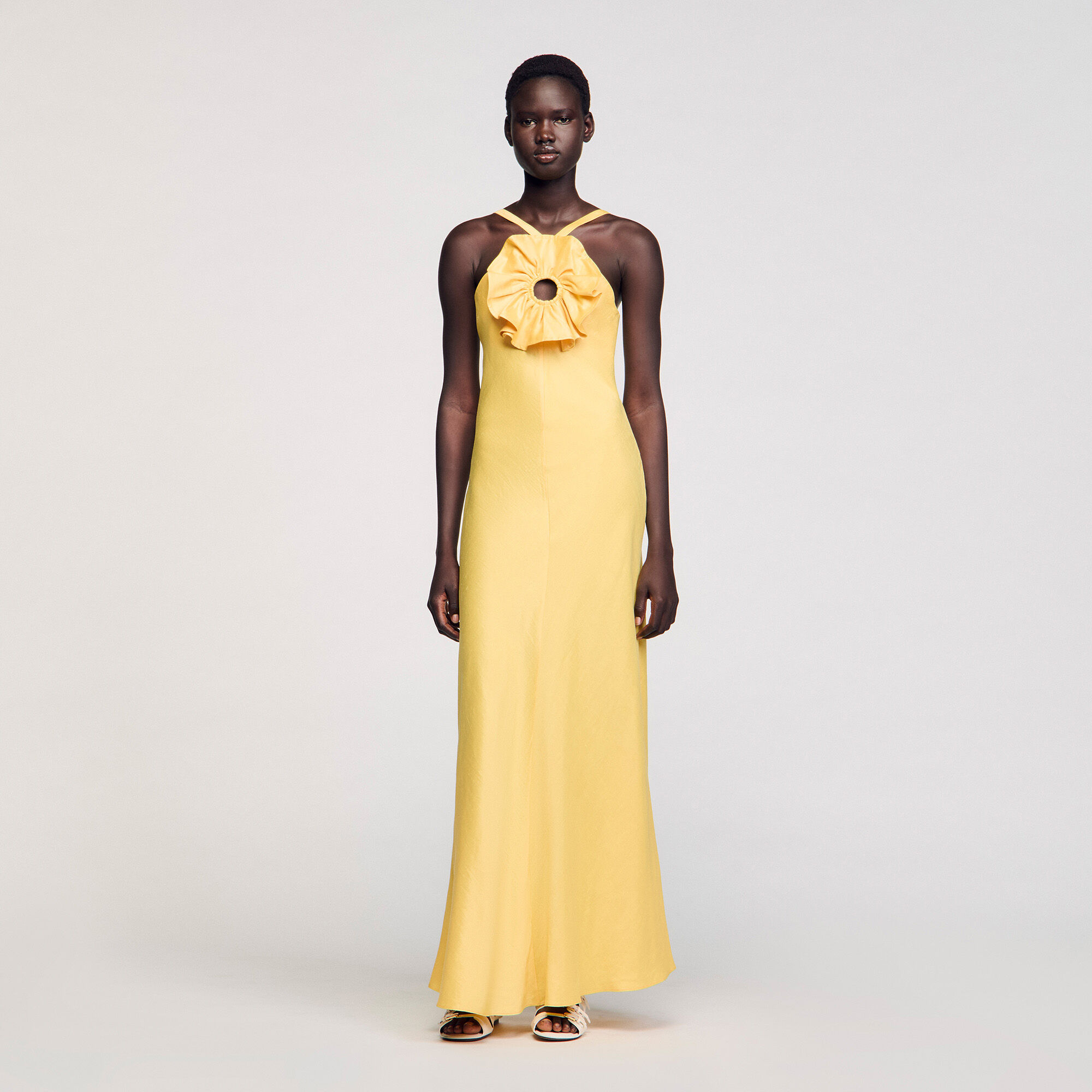 Ruffled maxi dress yellow / orange For Women | Sandro Paris