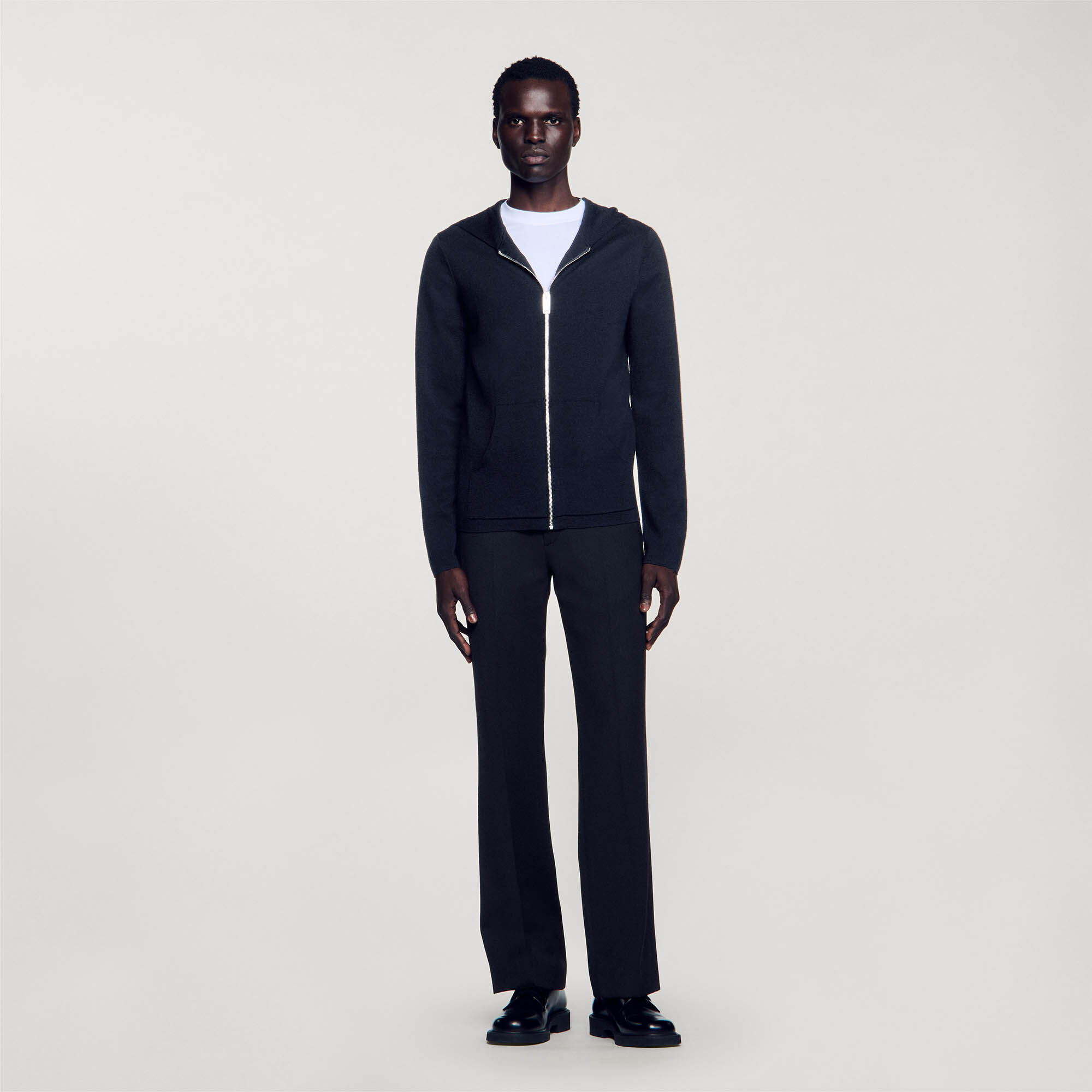 Zipped cardigan with hood black gray for Men Sandro Paris