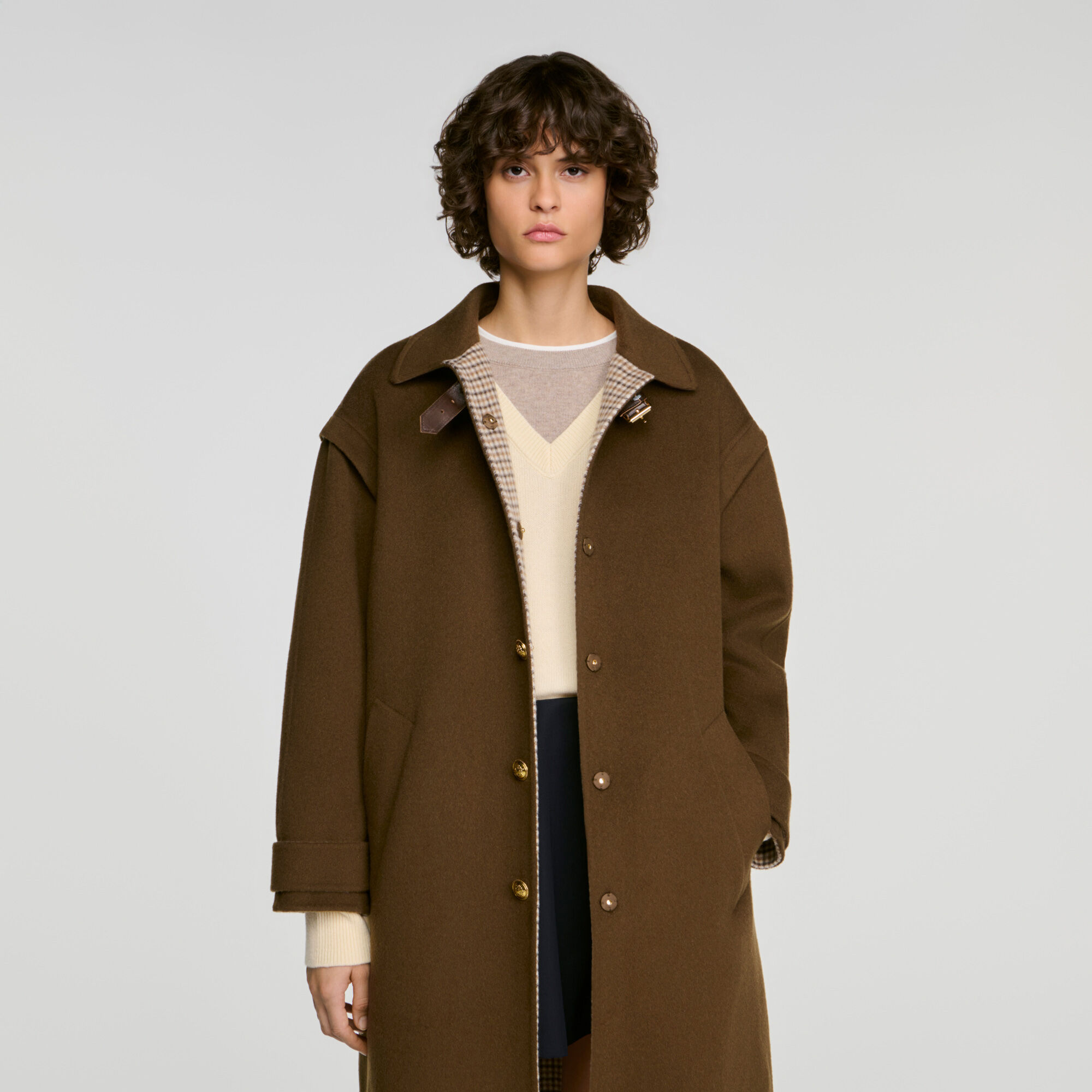 Double-faced wool coat green For Women | Sandro Paris