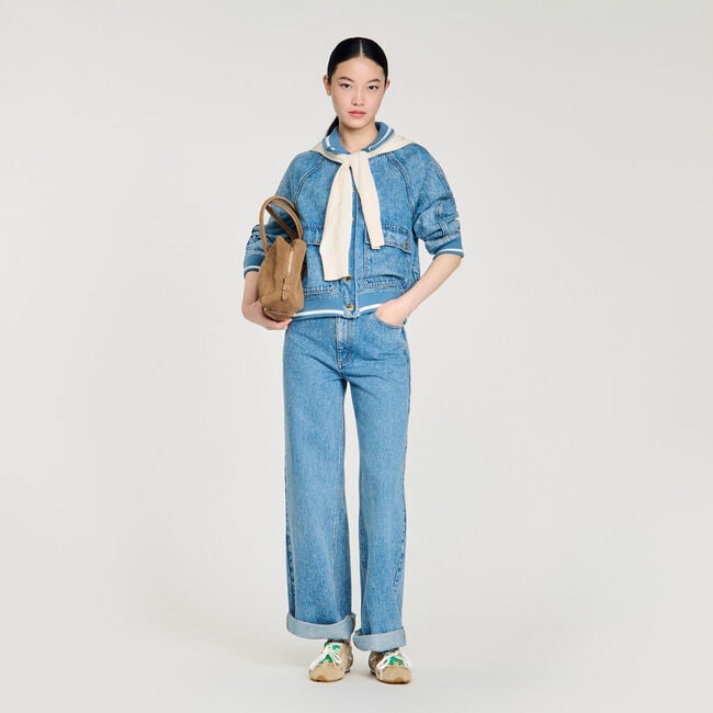 Faded wide straight-leg jeans