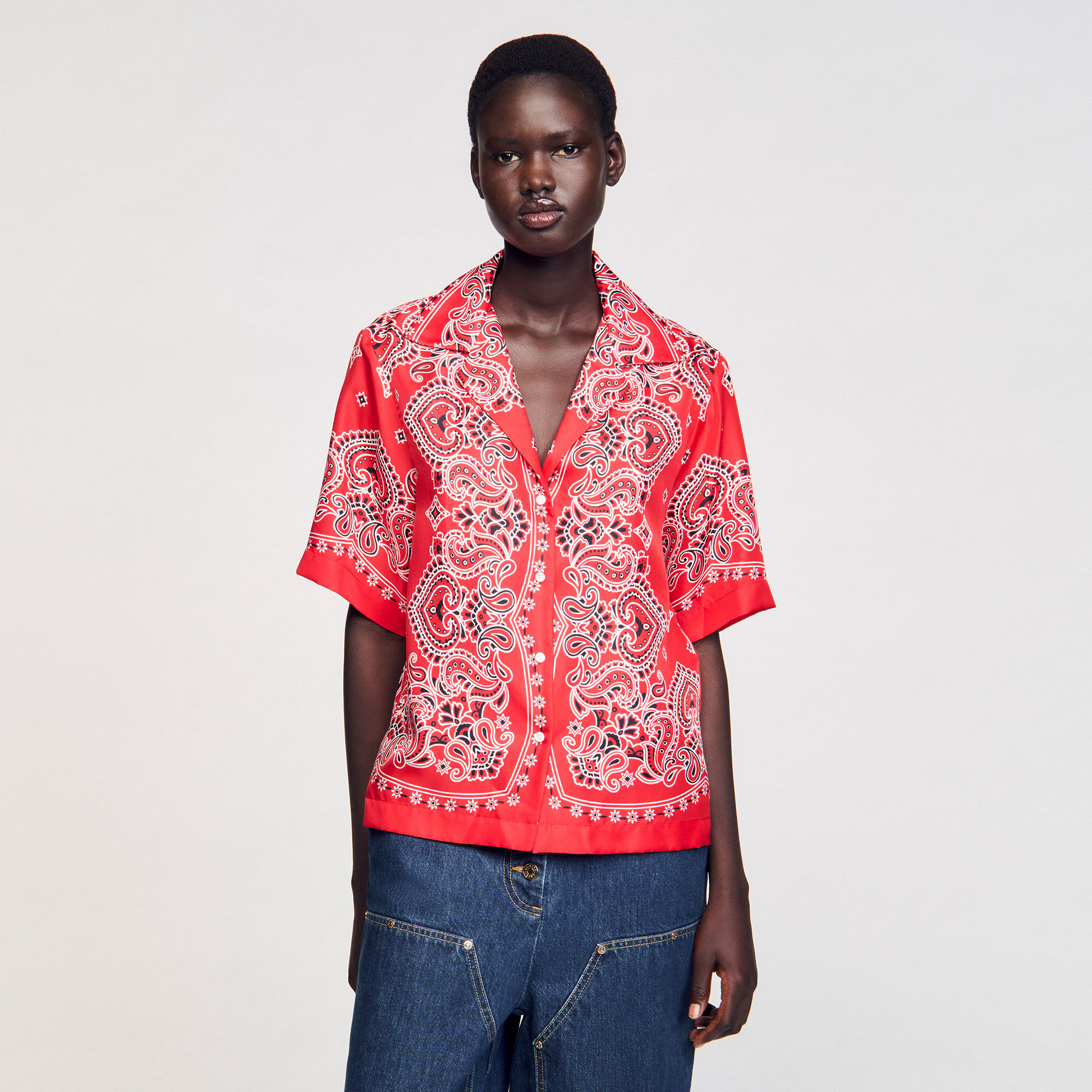【Paragraph】23SS★ No.101 Classic Bandana Short Sleeve Buy Black/White Bandana 100% Cotton Short Sleeve Jersey