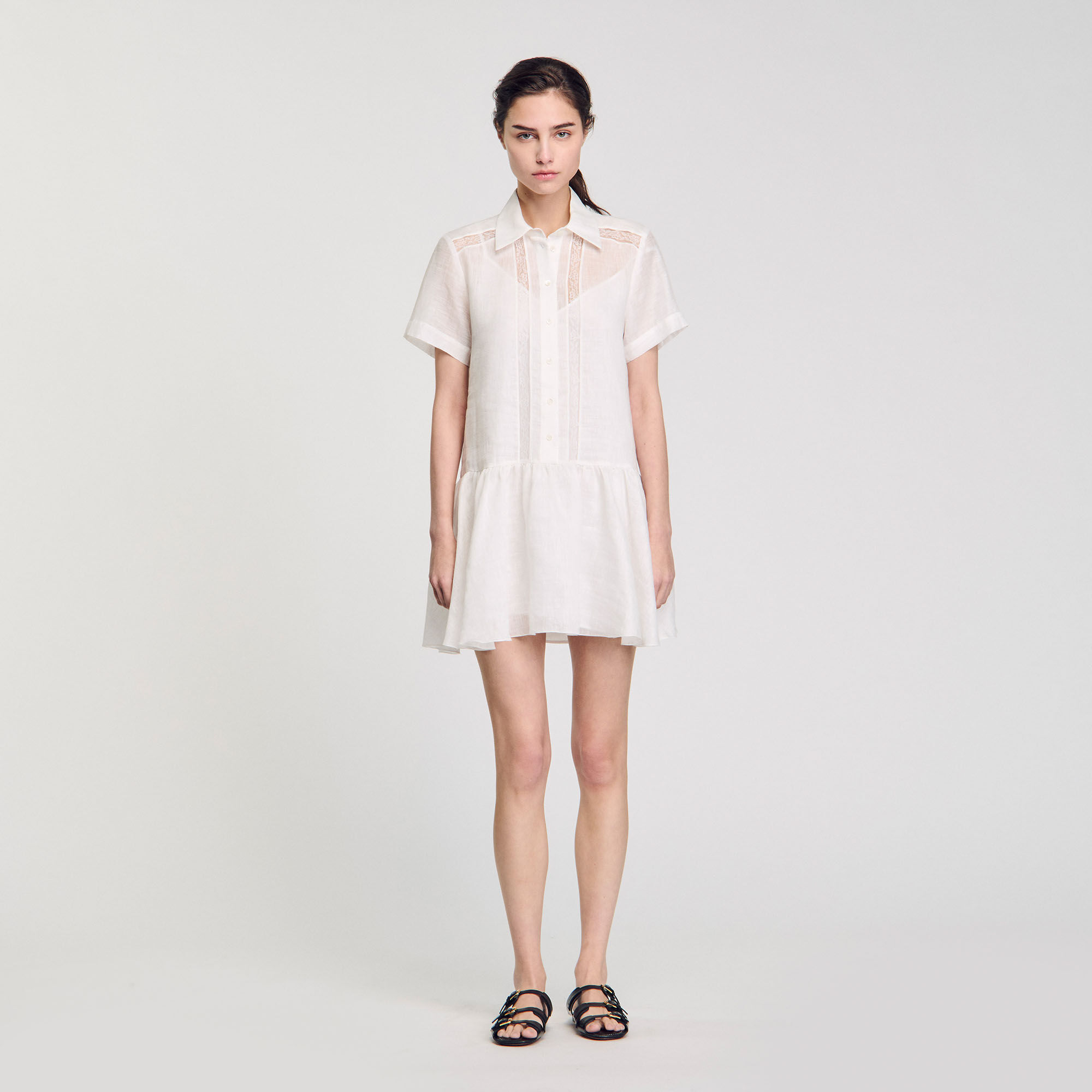 Short dress with lace details white / beige For Women Short dress with lace details white / beige For Women