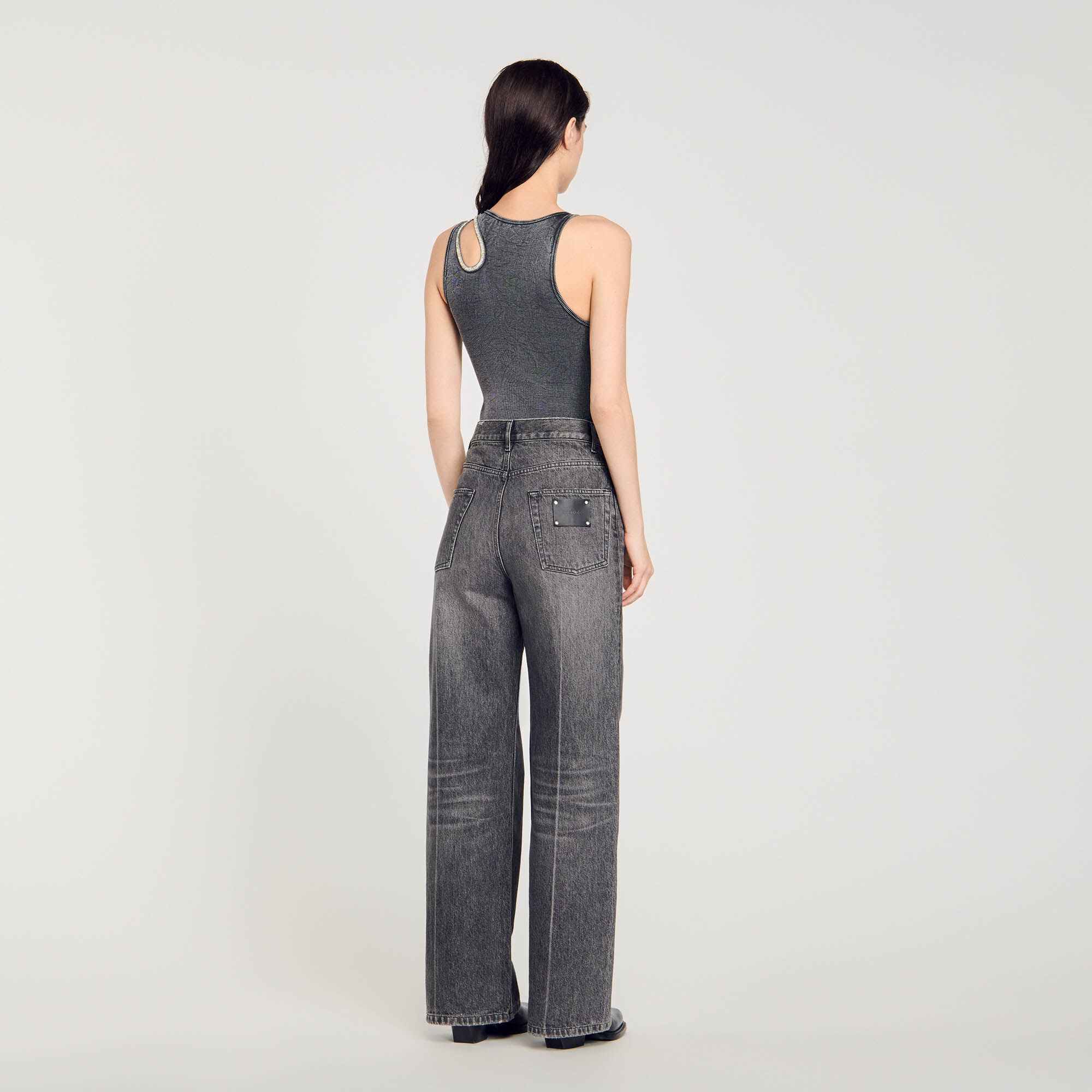 Rhinestone one-shoulder bodysuit black / gray For Women