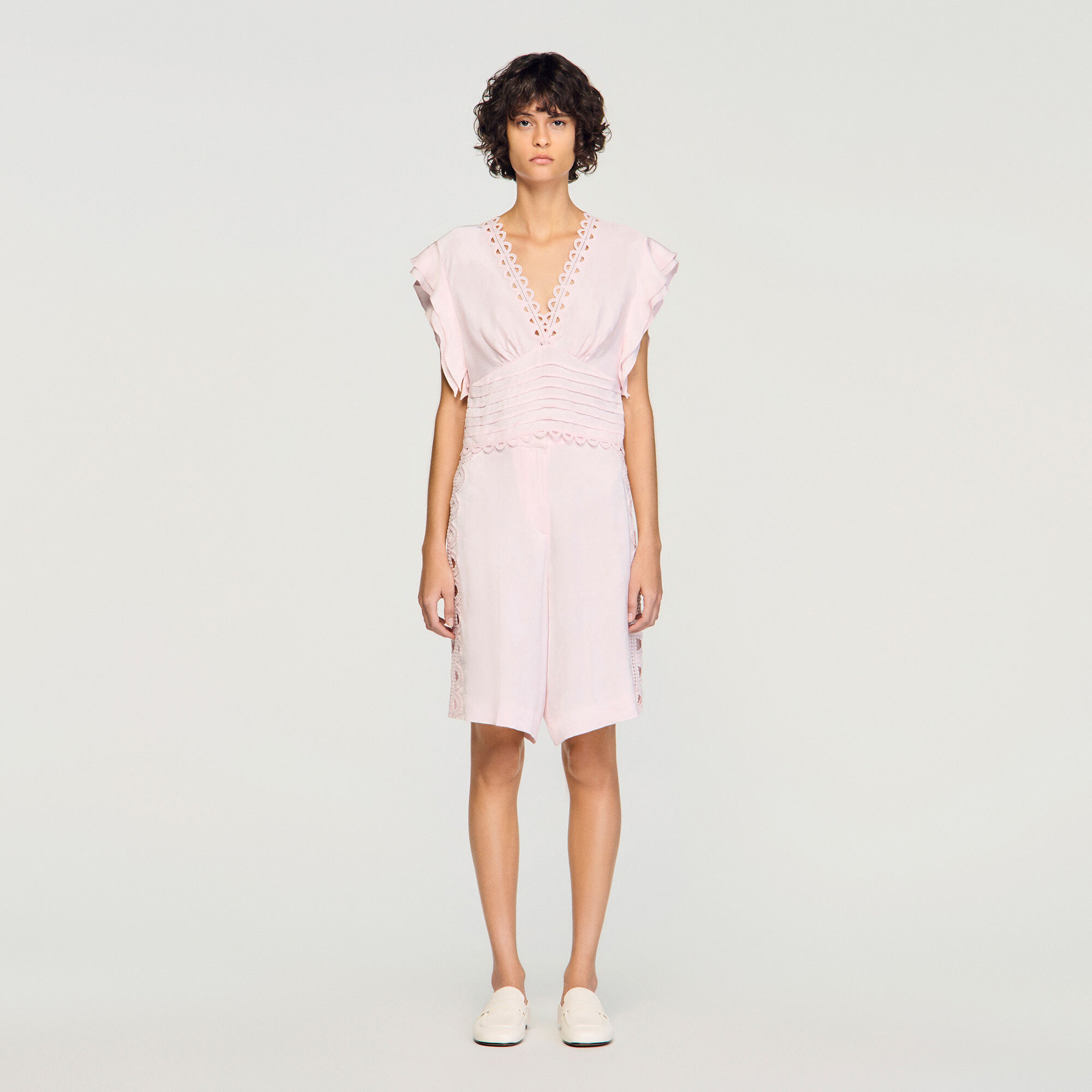 Floral jacquard crop top pink For Women | Sandro Paris