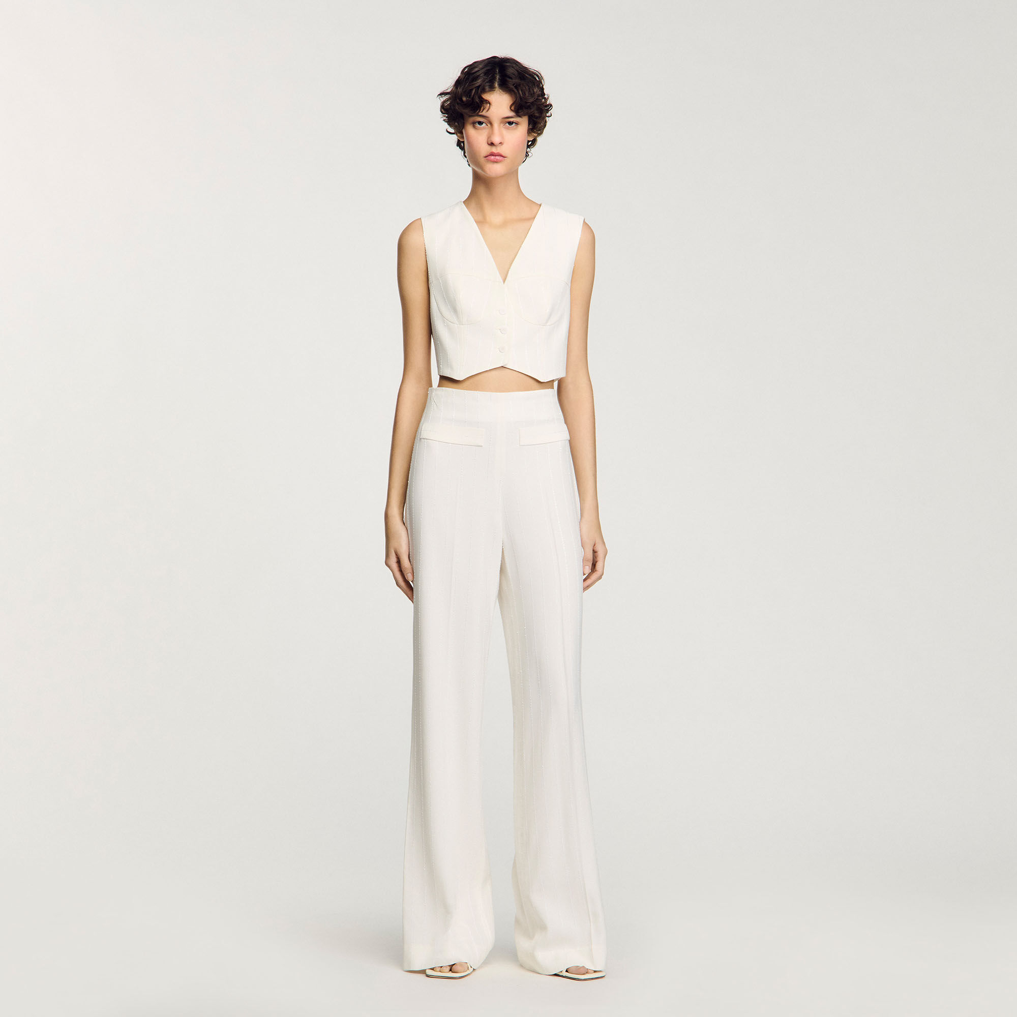 Sequin suit trousers white / beige For Women | Sandro Paris