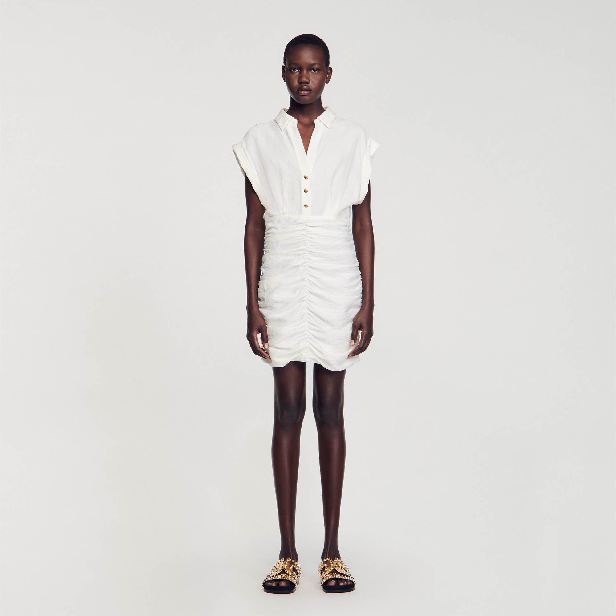 Short draped dress white beige For Women Sandro Paris
