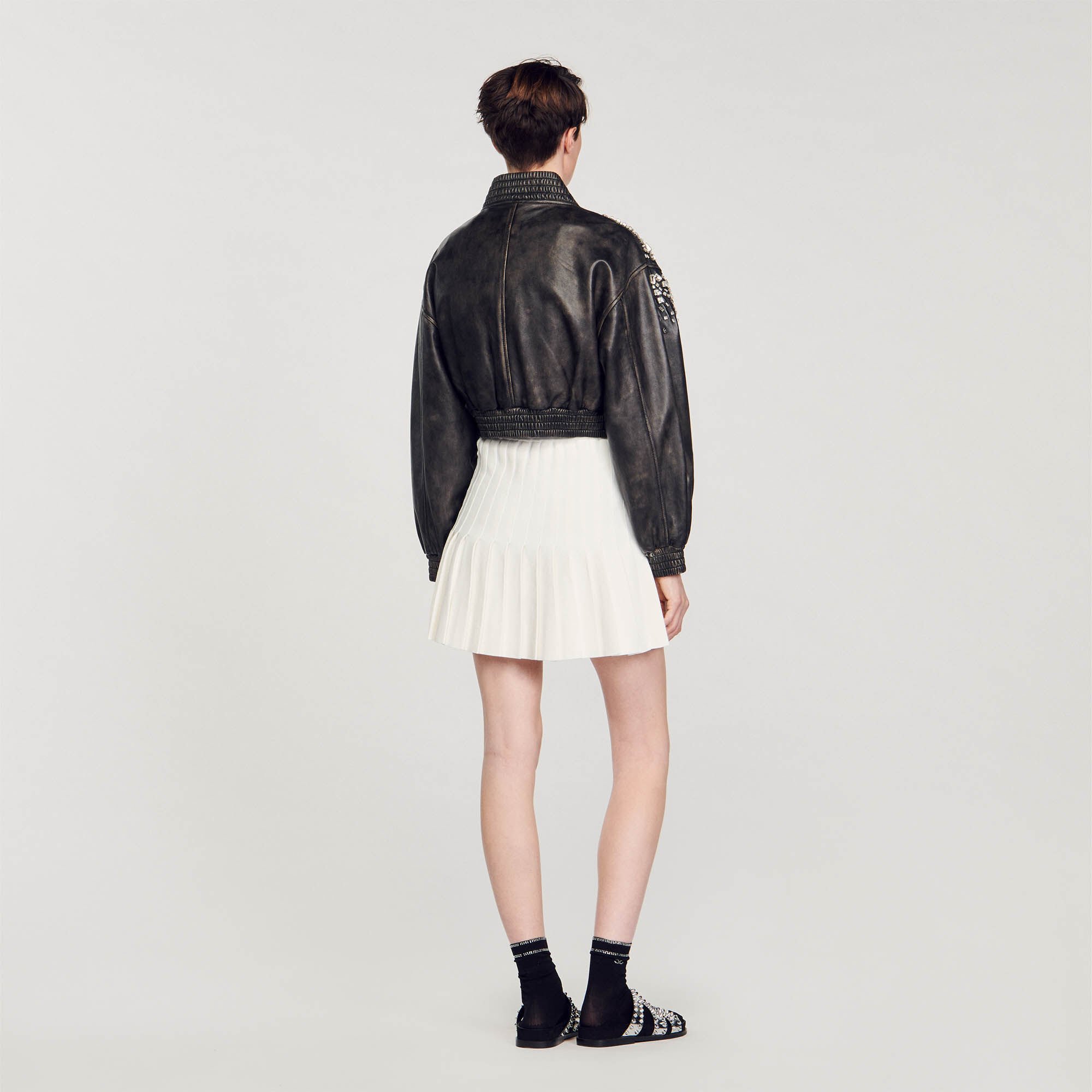 Crystal-studded leather jacket