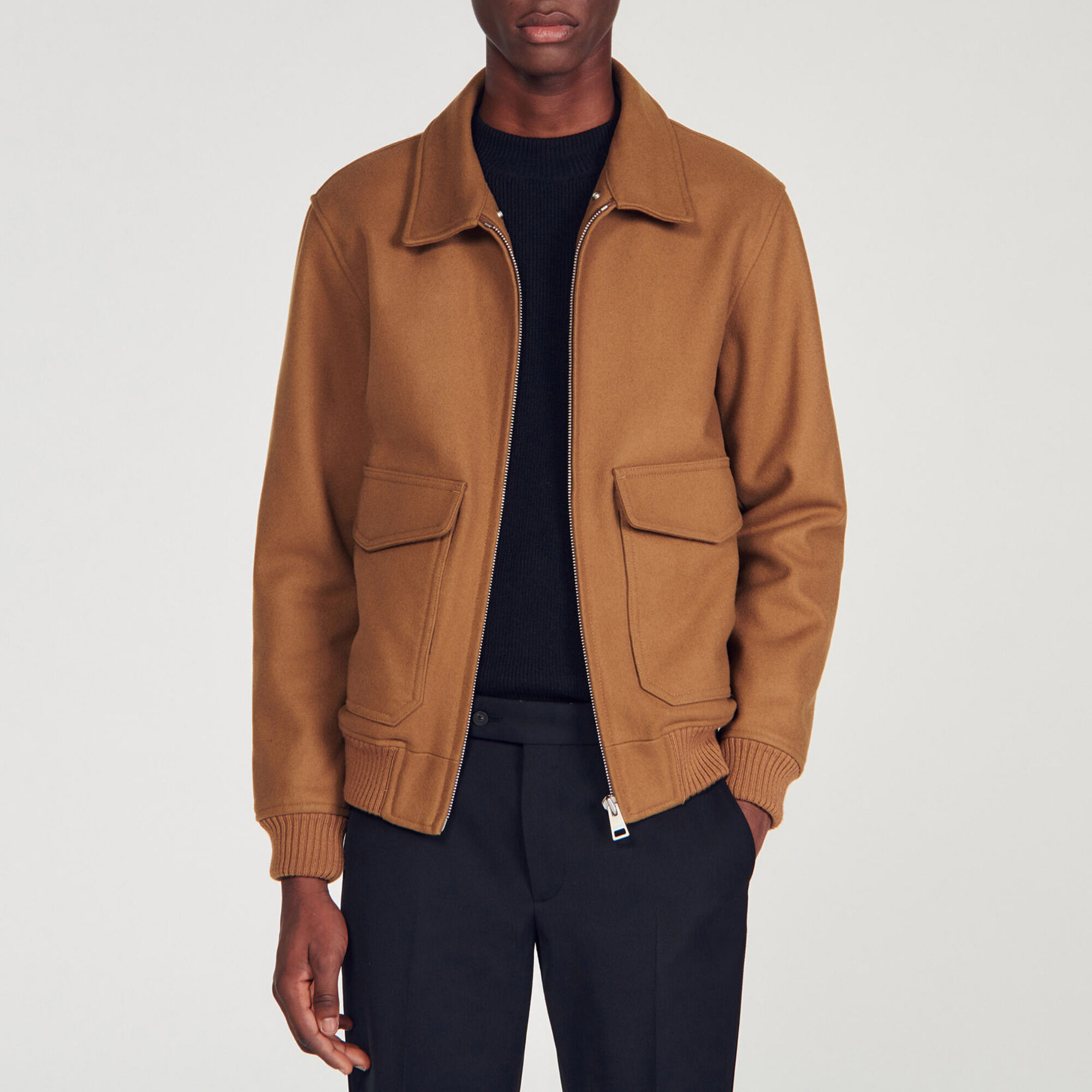 Shearling collar aviator jacket
