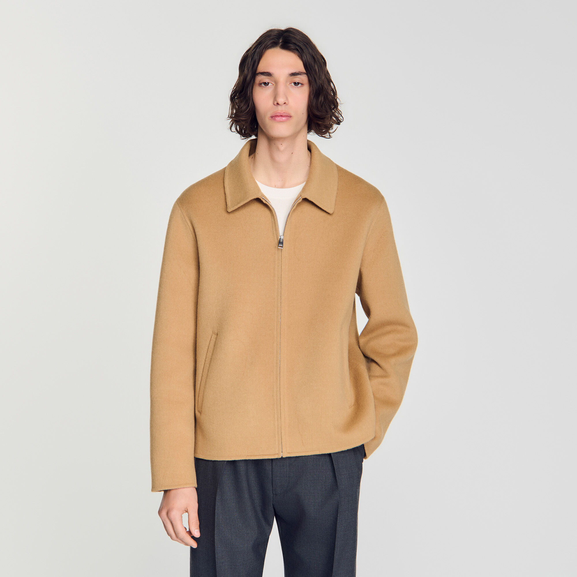 Double-faced wool jacket white / beige for Men | Sandro Paris