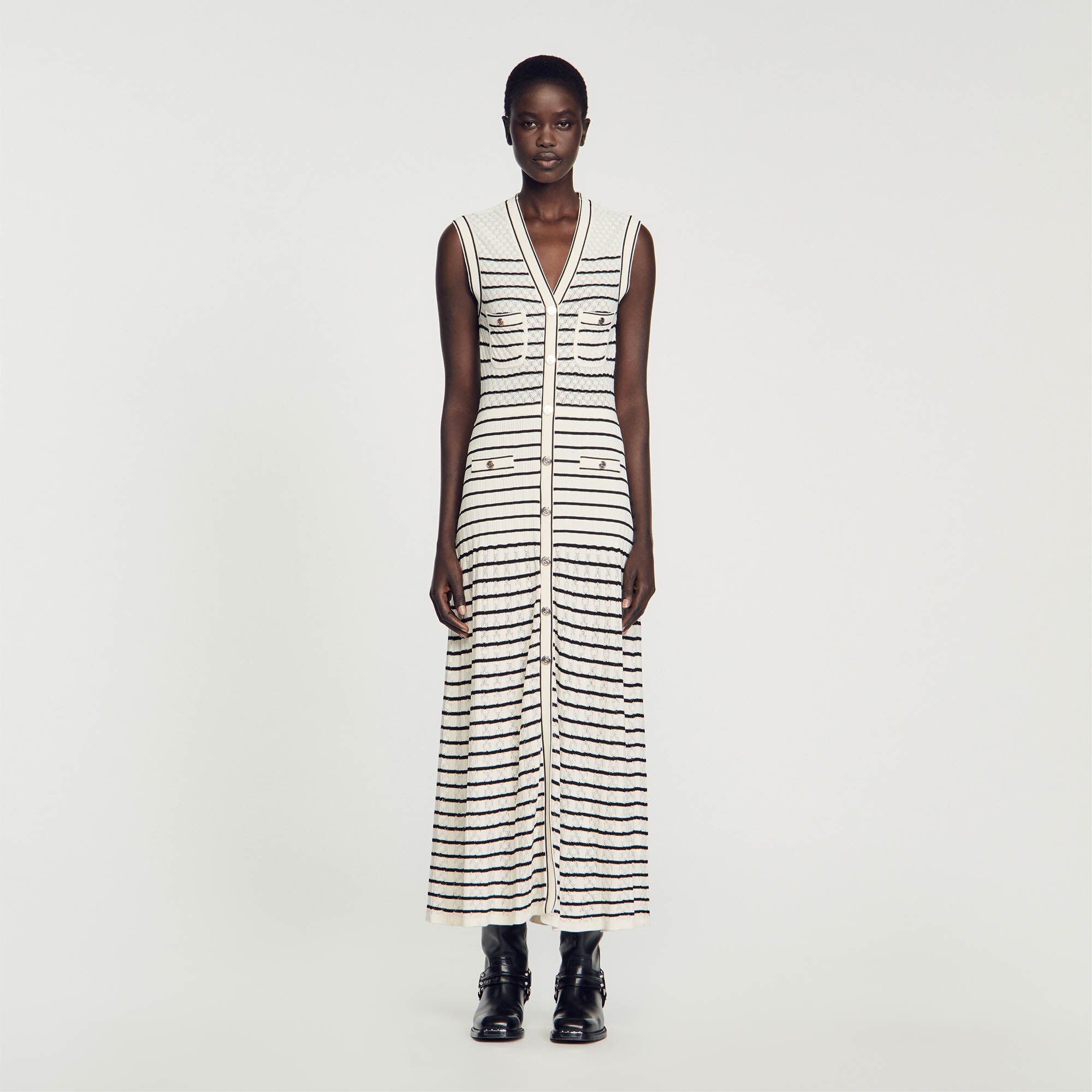 Striped knit midi dress