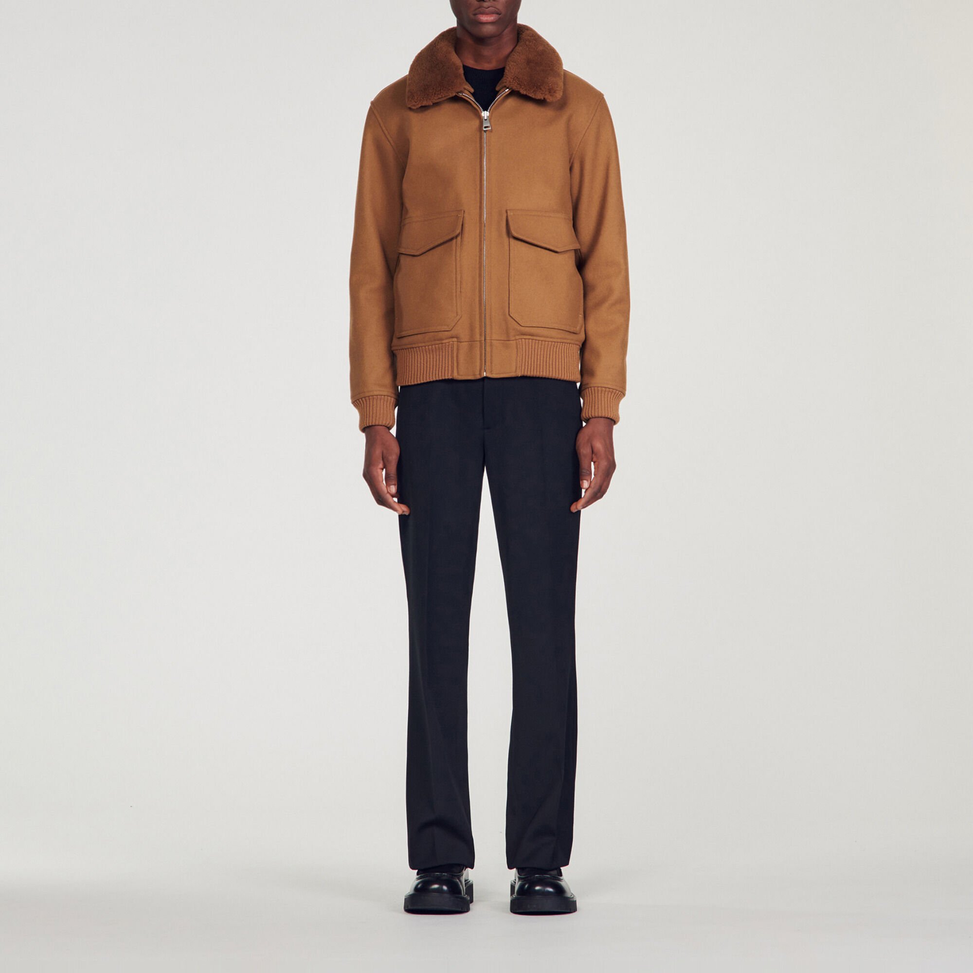 Shearling collar aviator jacket