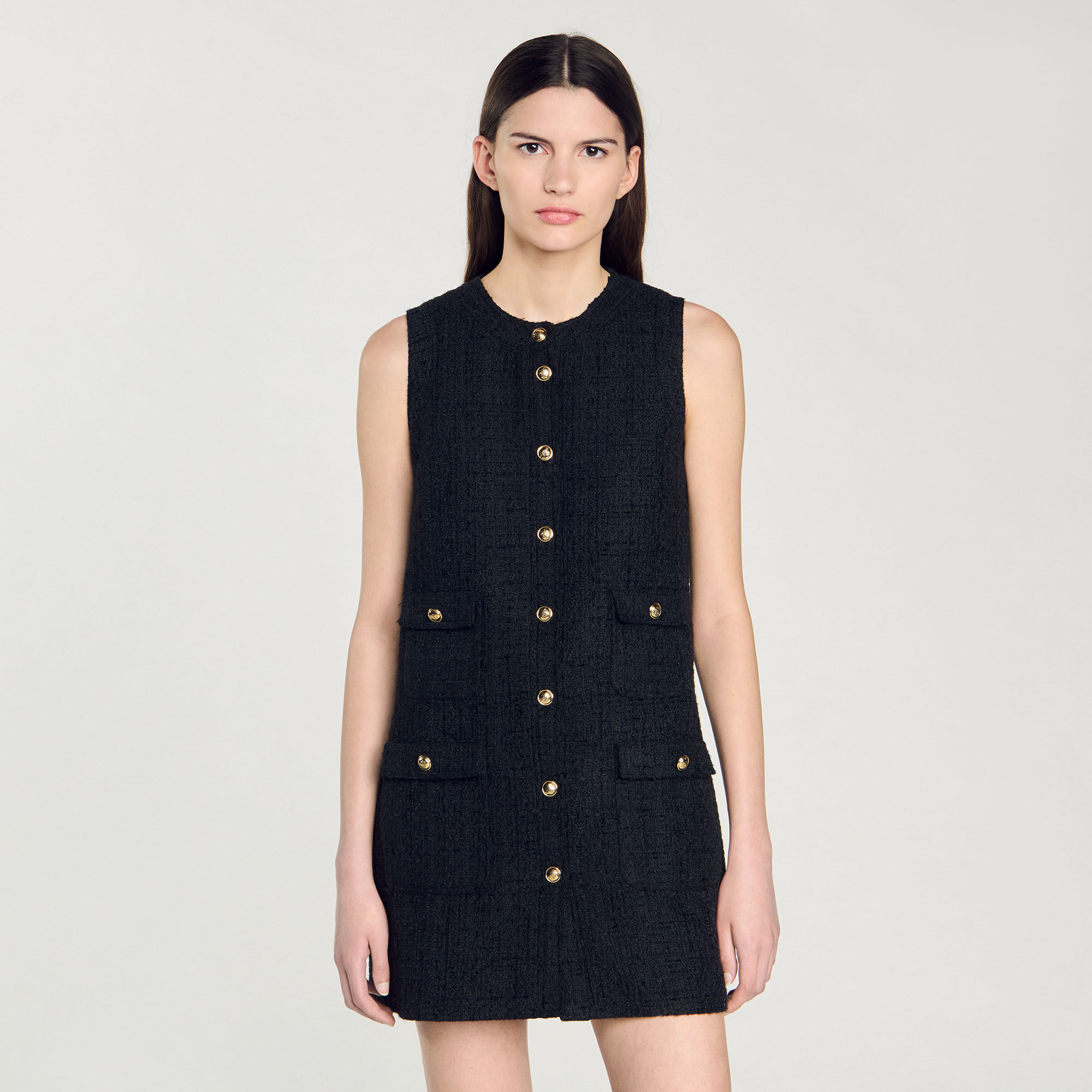 Short tweed dress black / gray For Women | Sandro Paris