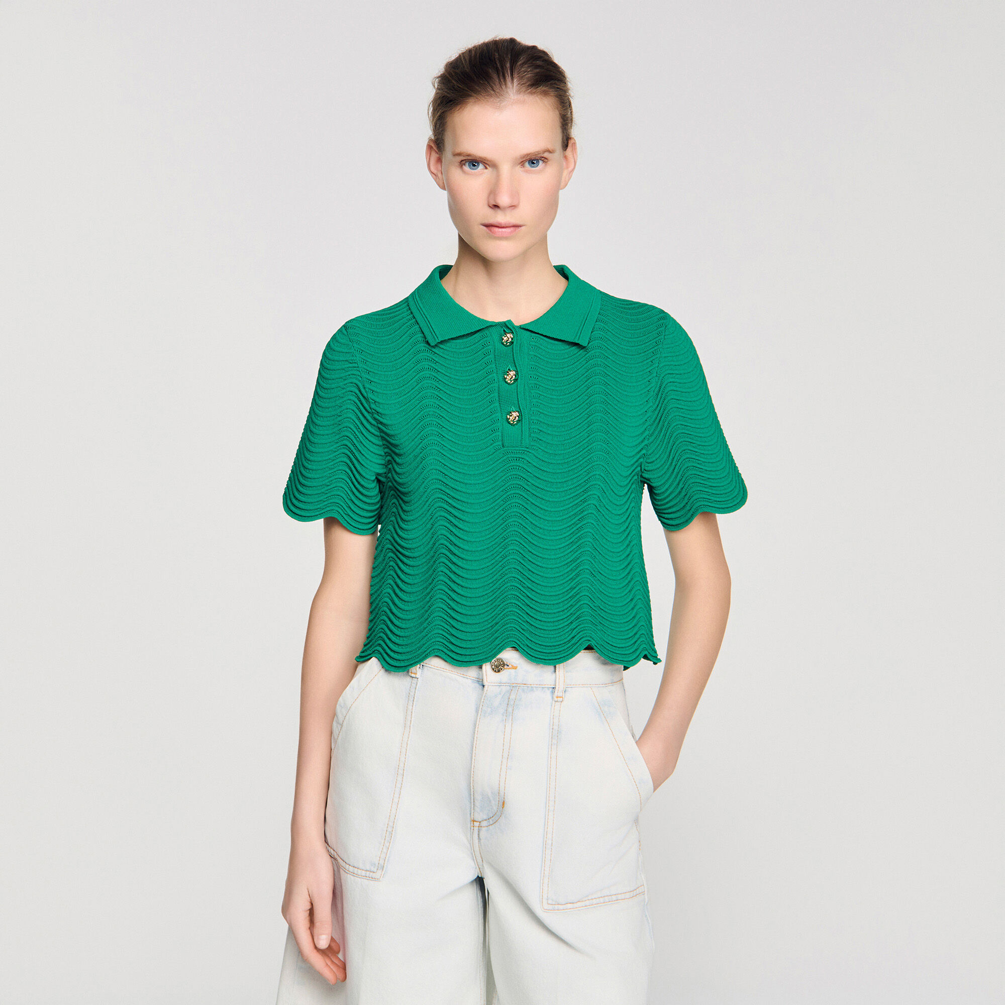 Cropped decorative knit jumper