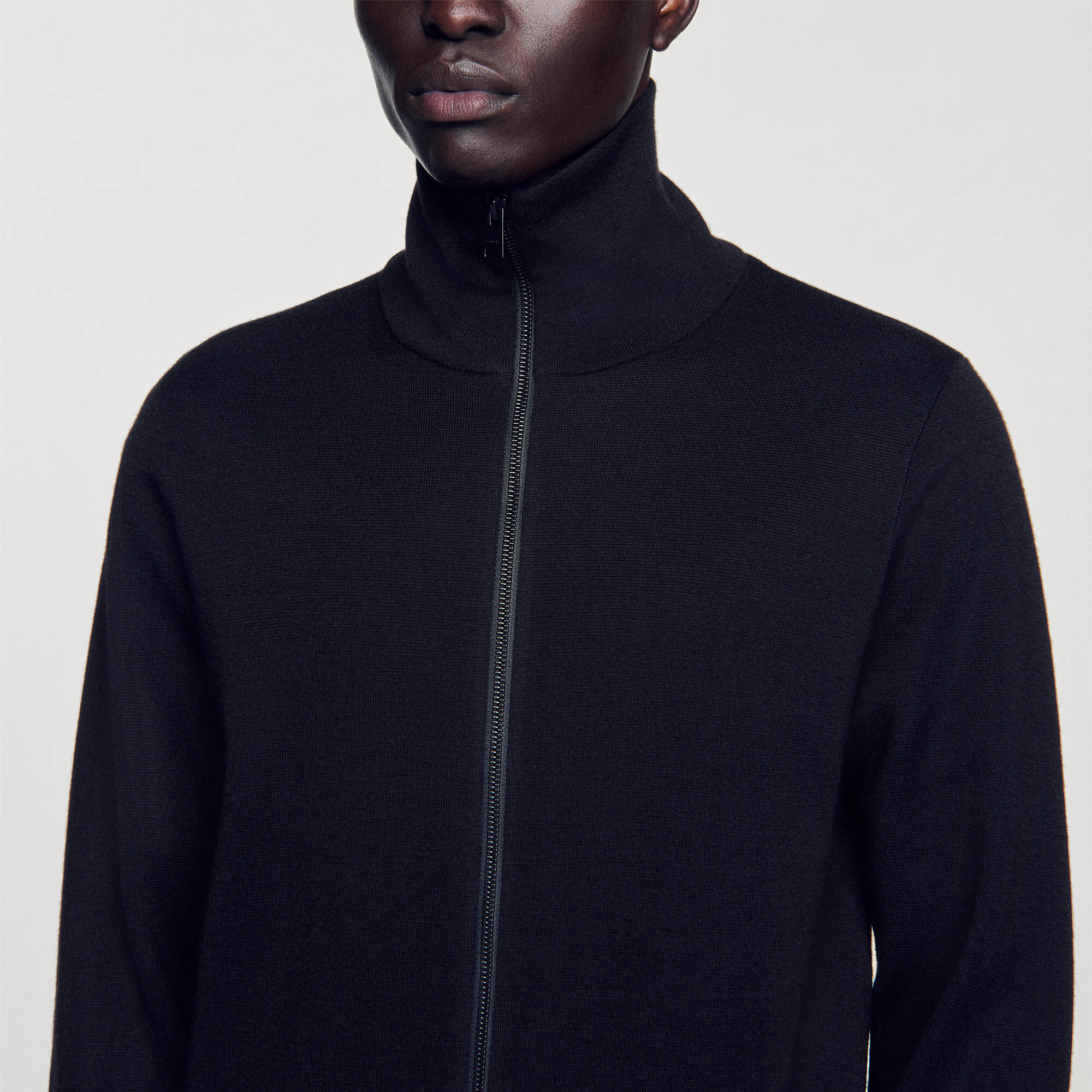 Zip-up wool cardigan black / gray for Men | Sandro Paris
