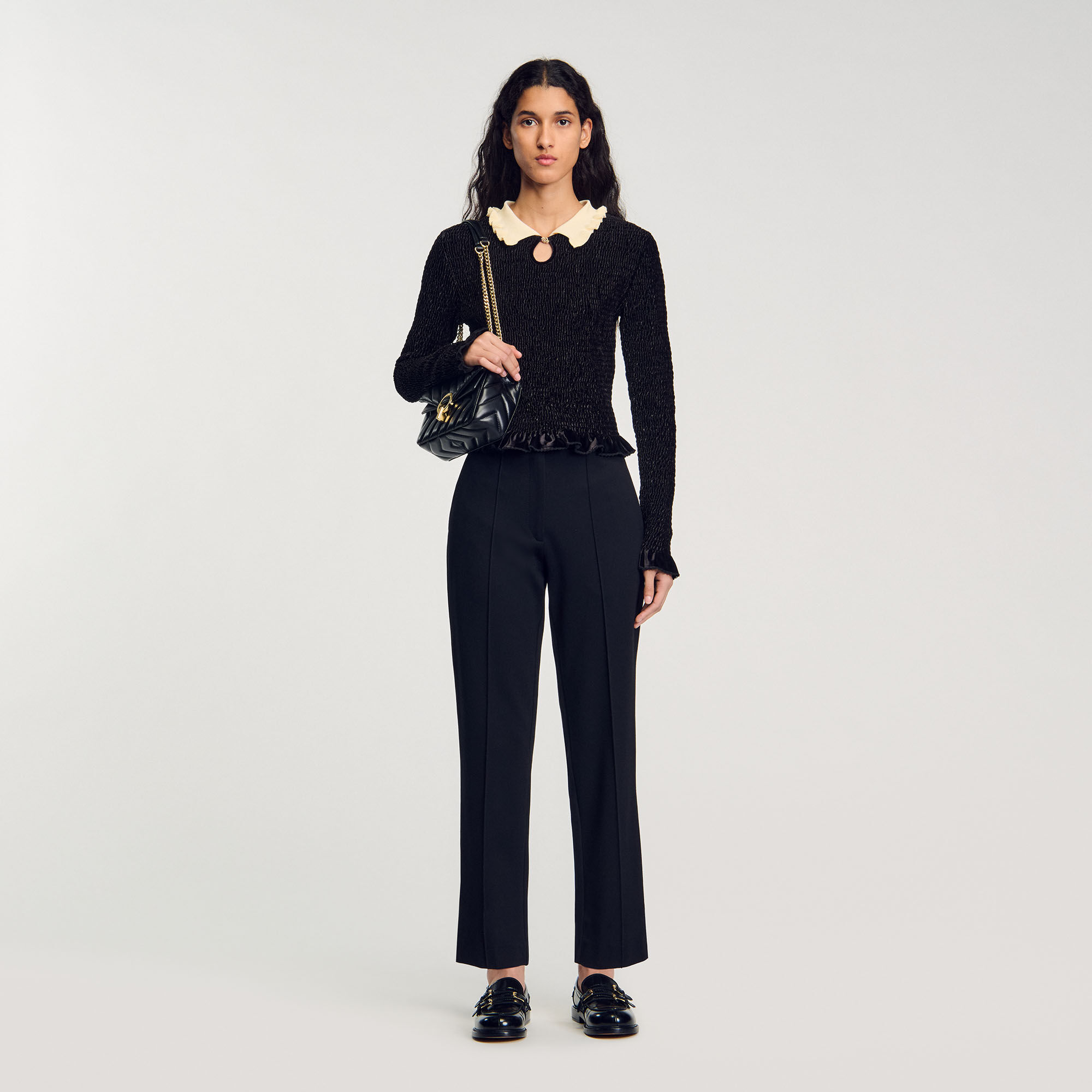 Smocked top with contrasting neck