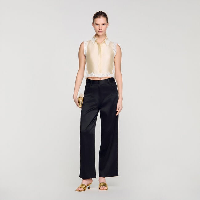 Satin-effect wide-leg trousers