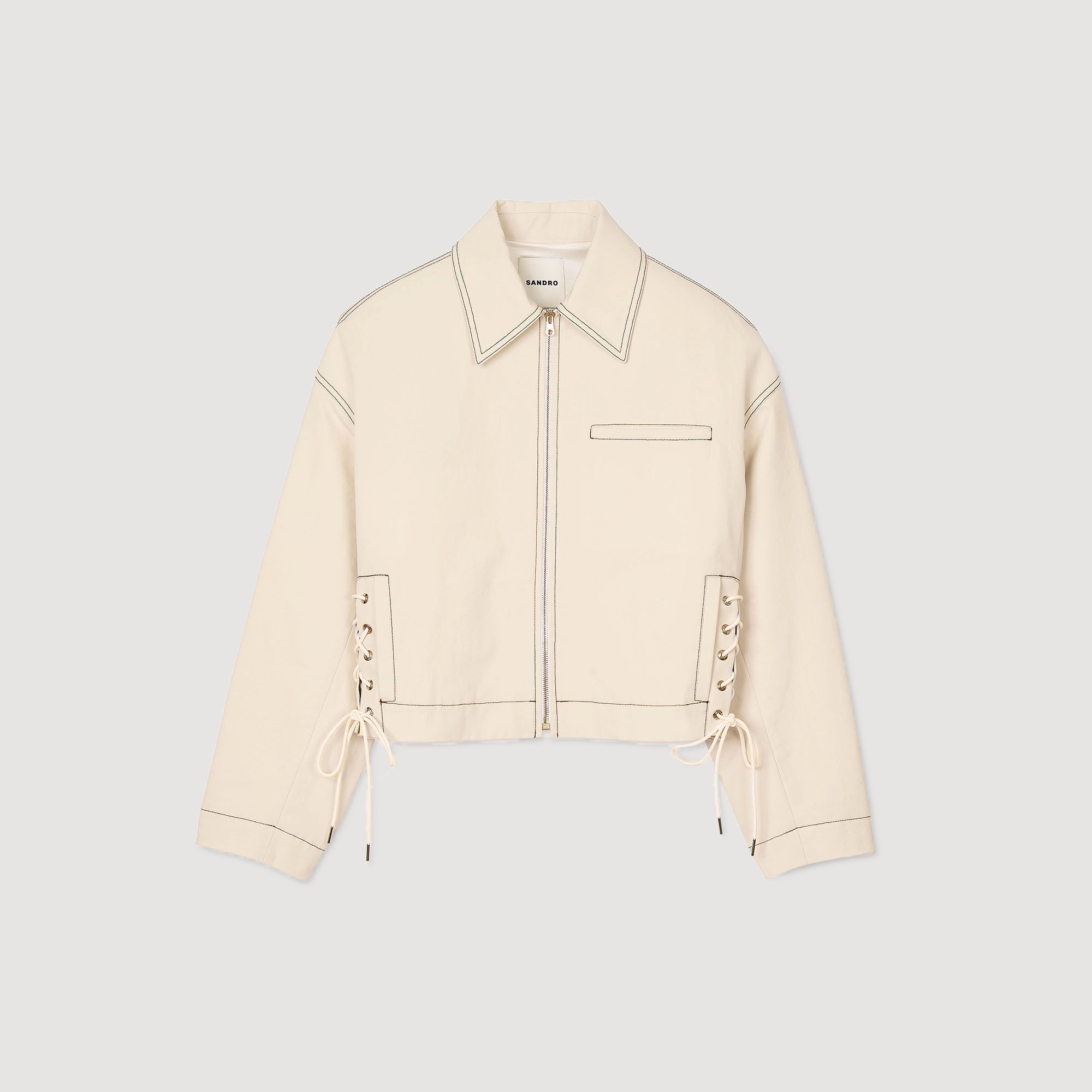 Denim lace-up jacket white / beige For Women | Sandro Paris