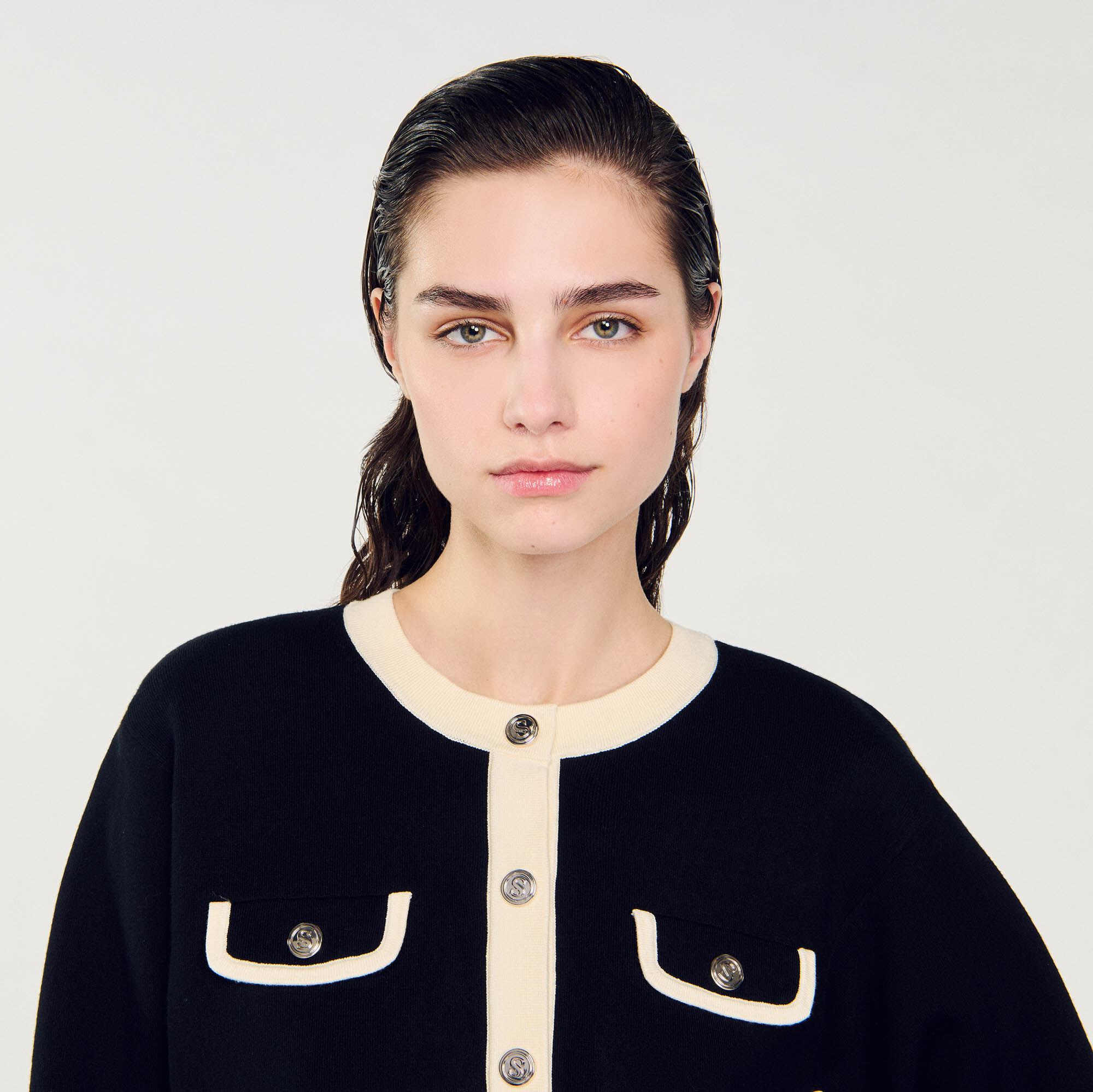 Two-tone cardigan with buttons black / gray For Women