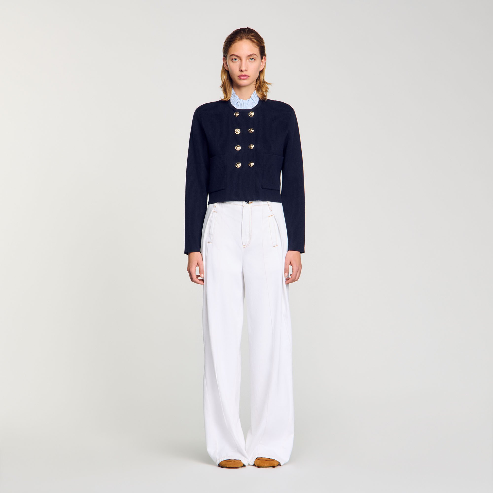 Cardigan with removable ruffled collar