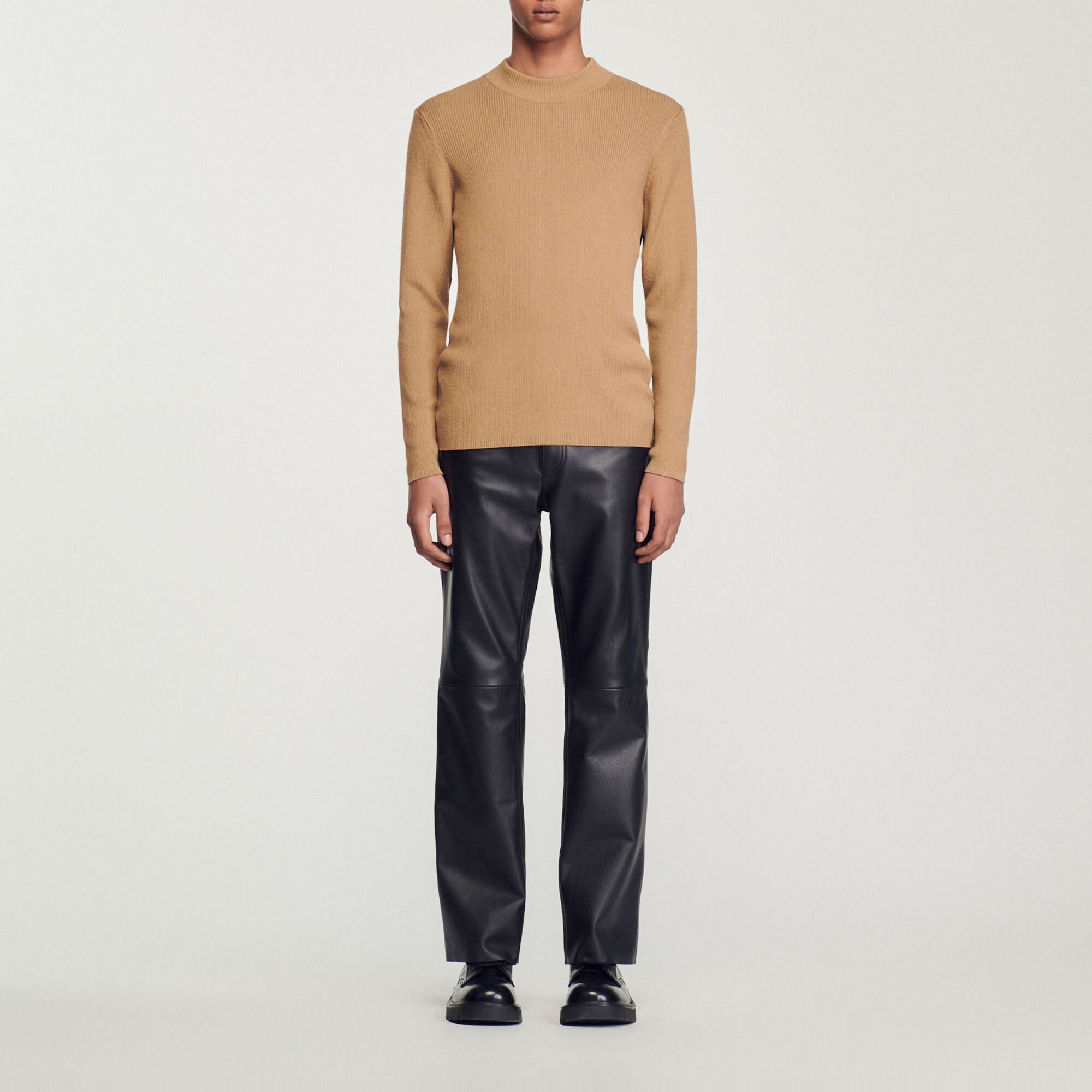 Rib knit crew neck jumper