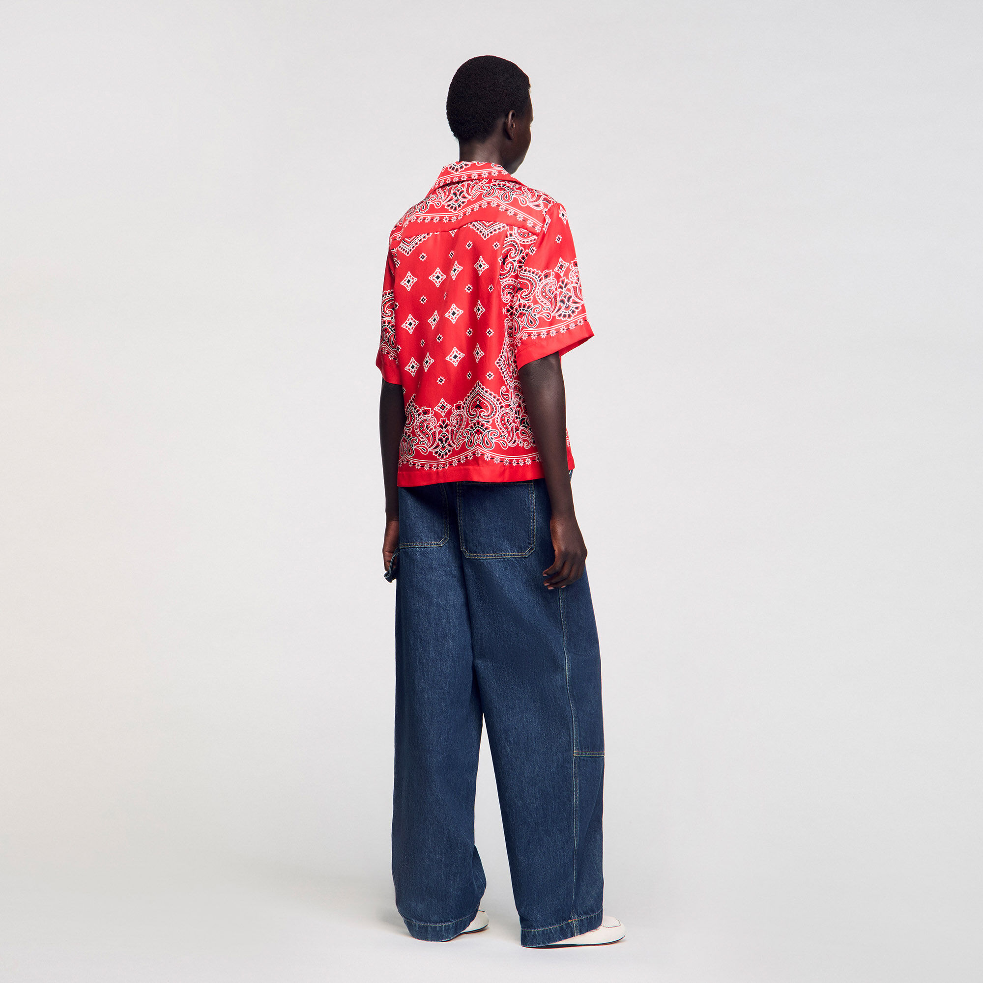 Bandana print silk shirt red For Women | Sandro Paris