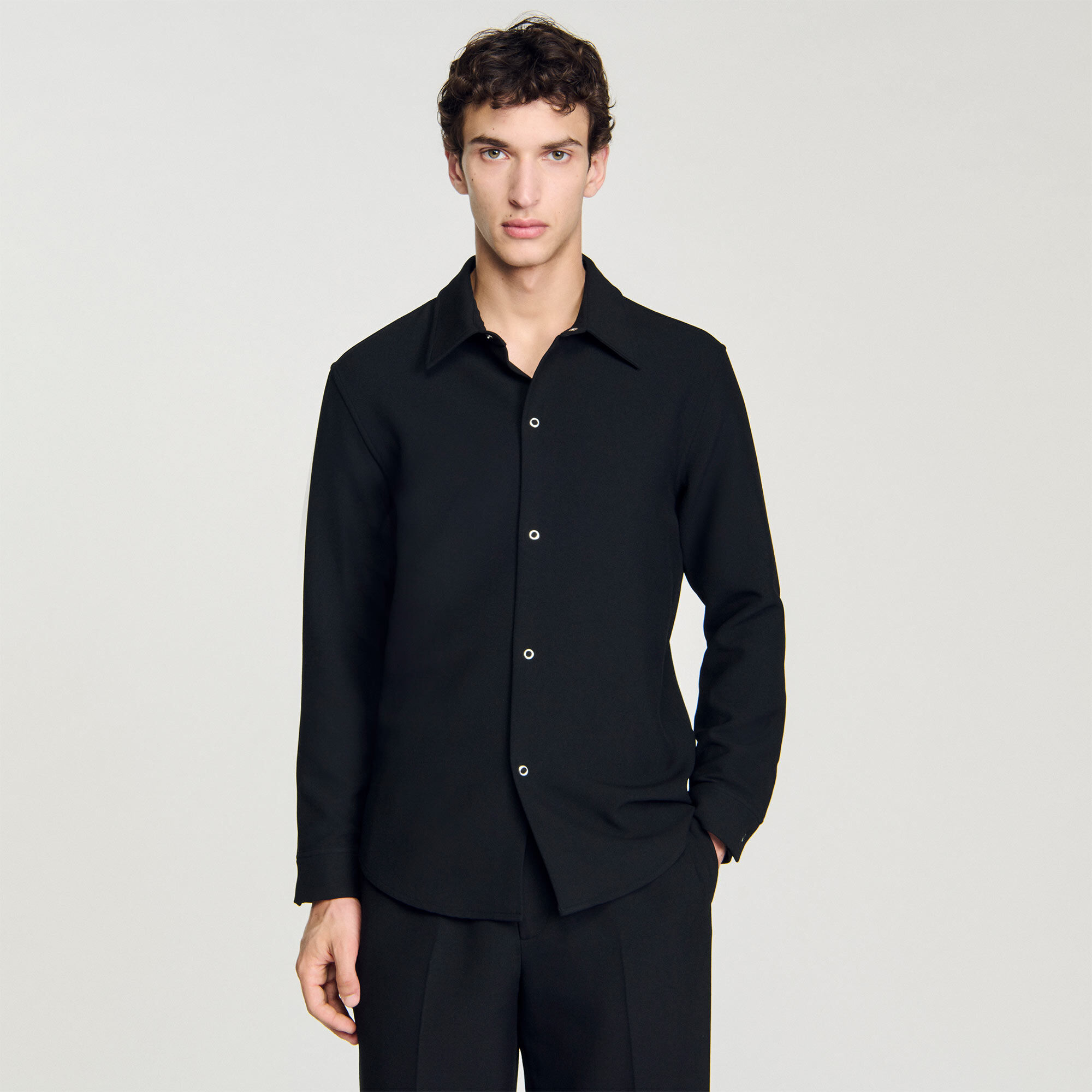 Long-sleeved jersey shirt black / gray for Men | Sandro Paris