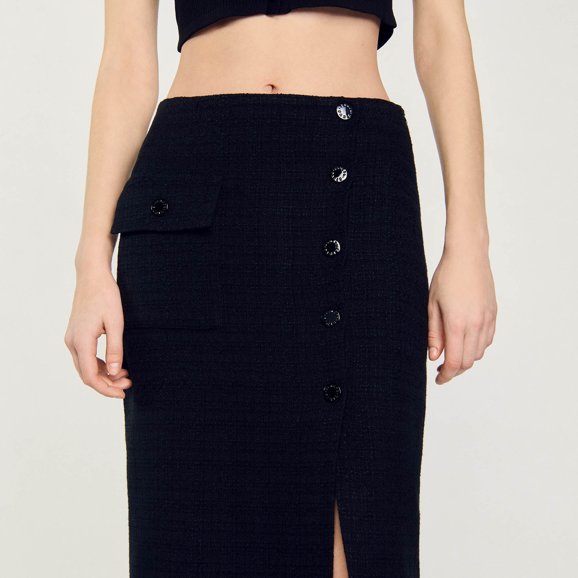 Tweed midi skirt black / gray For Women | Sandro Paris