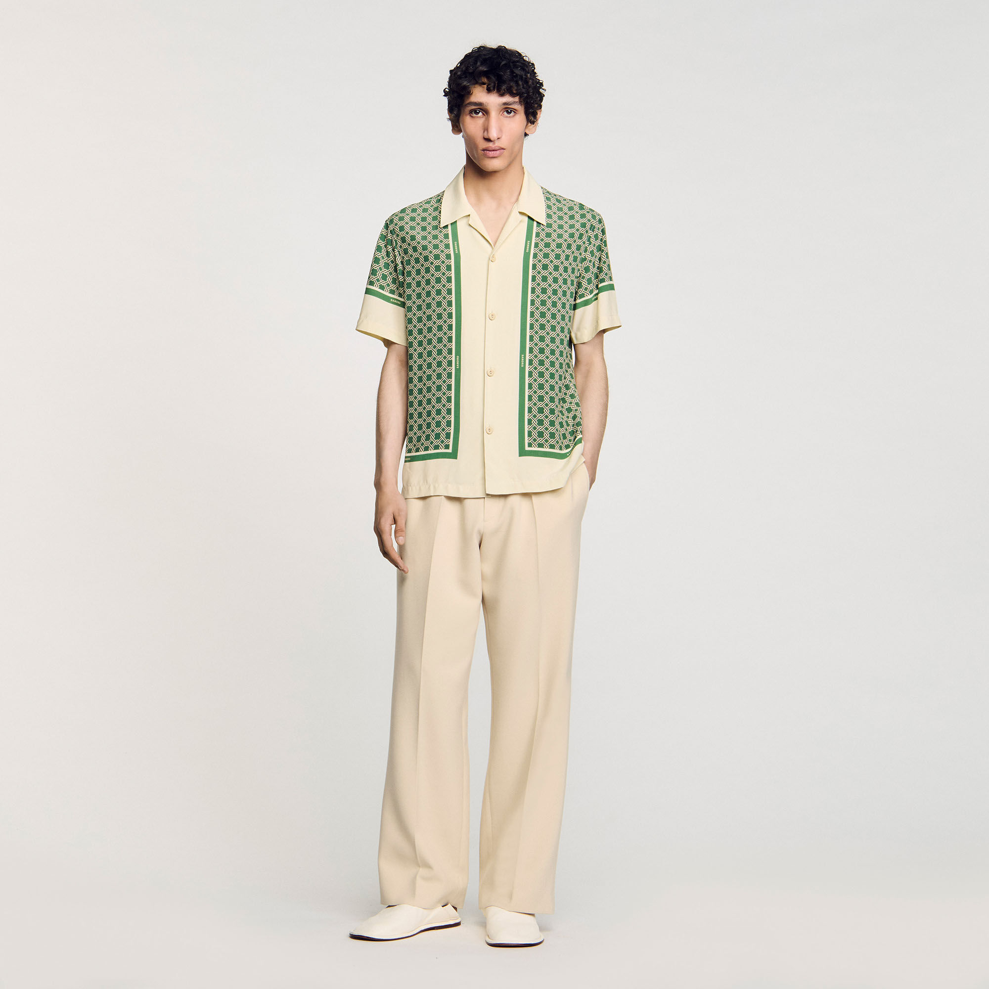 Short-sleeved patterned shirt green for Men | Sandro Paris