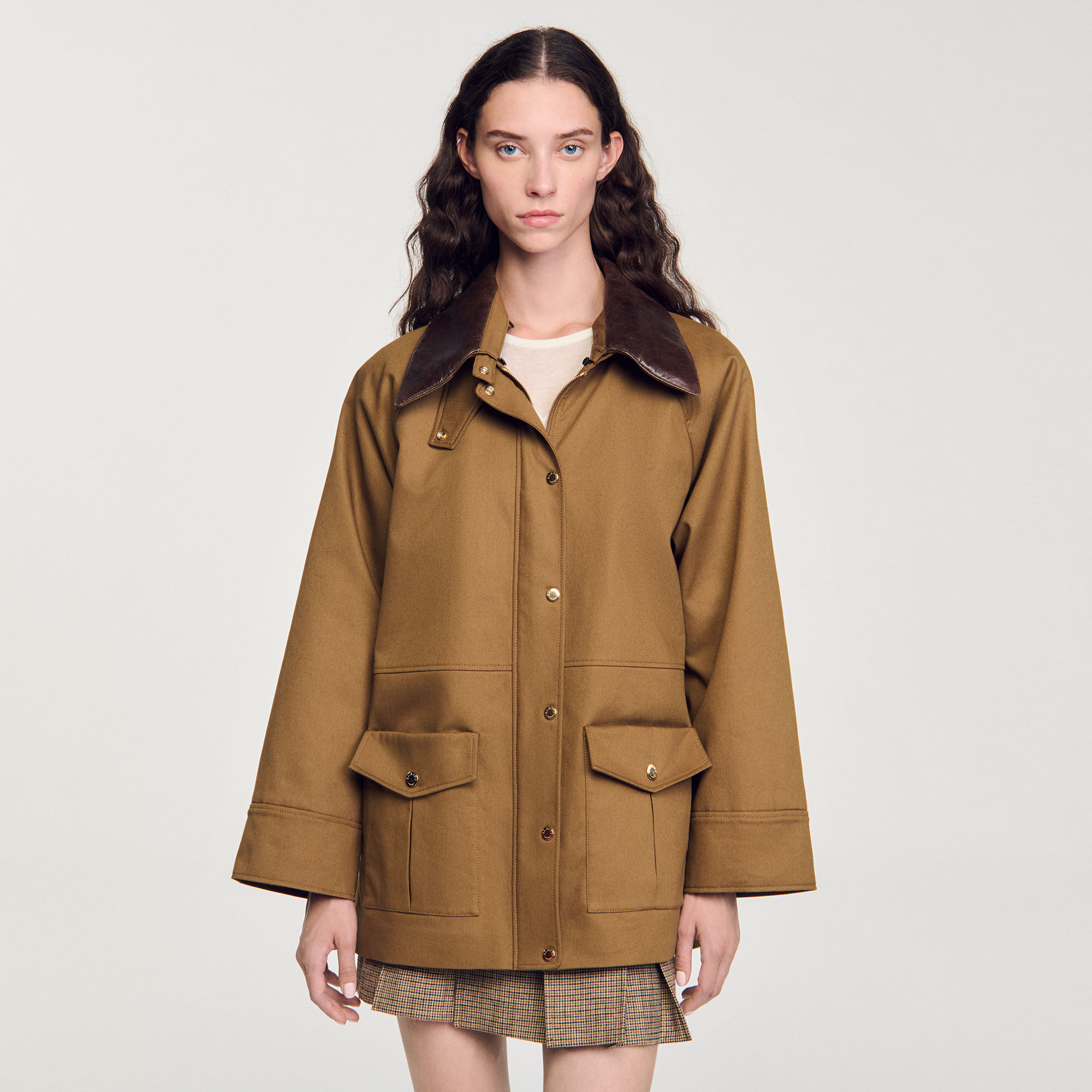 人気の新作 leather with Coat collar Paris Sandro | Women For brown ジャケット・アウター