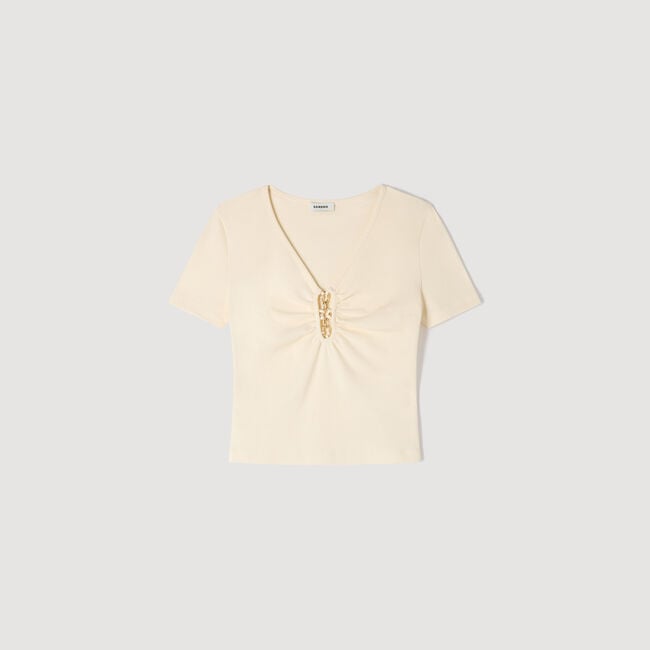 Jewelled cropped cotton T-shirt