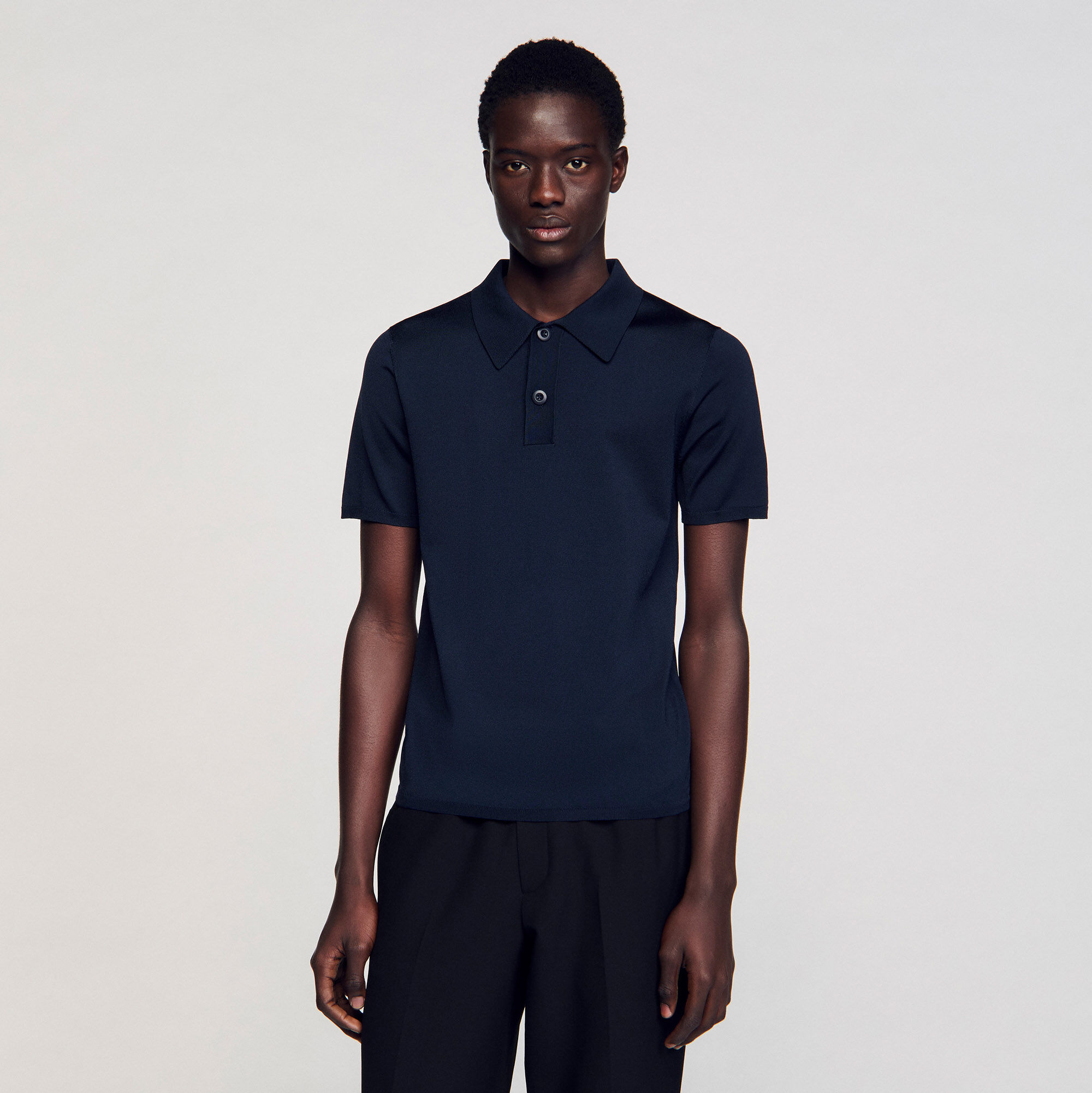 楽天 Short-sleeve knitted polo shirt blue for Men | Sandro Paris トップス