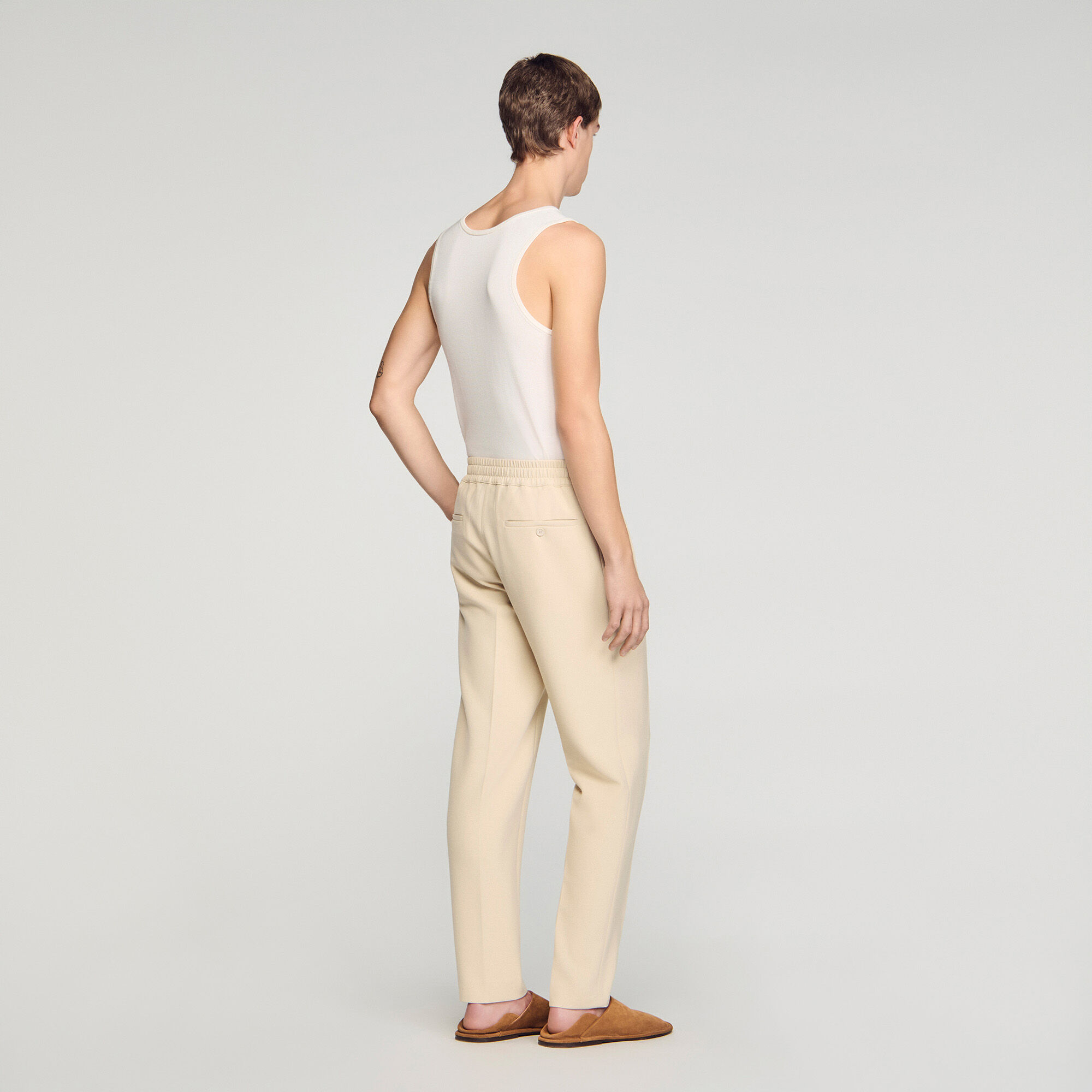 Elasticated straight-leg trousers
